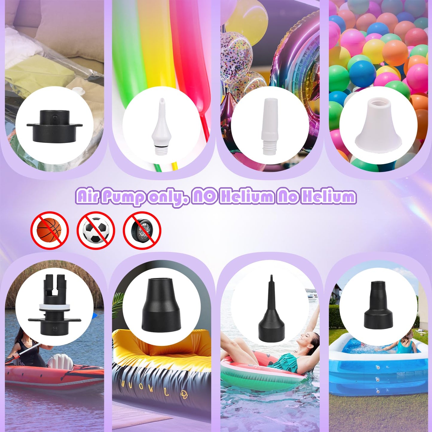 NuLink Balloon Pump 3-in-1 Electric Air Pump Dual Nozzle Blower for 260q Foil Latex Mylar Balloon