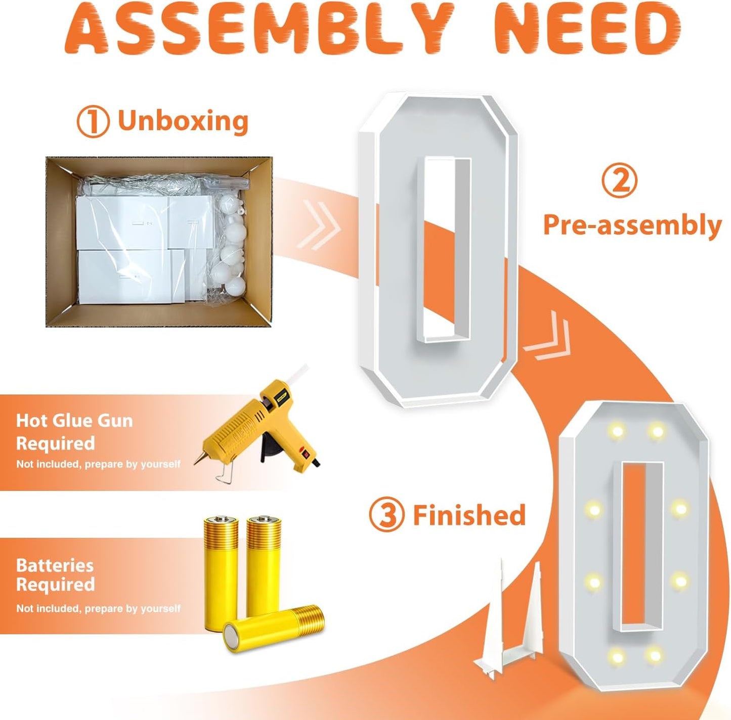 3FT Light Up Marquee Numbers, 3 Feet Tall Light Up Number 0, Mosaic Cardboard Numbers Signs for Balloon, Weddings, Birthdays, Anniversaries, Christmas, New Year's Celebrations, Easy to Assemble