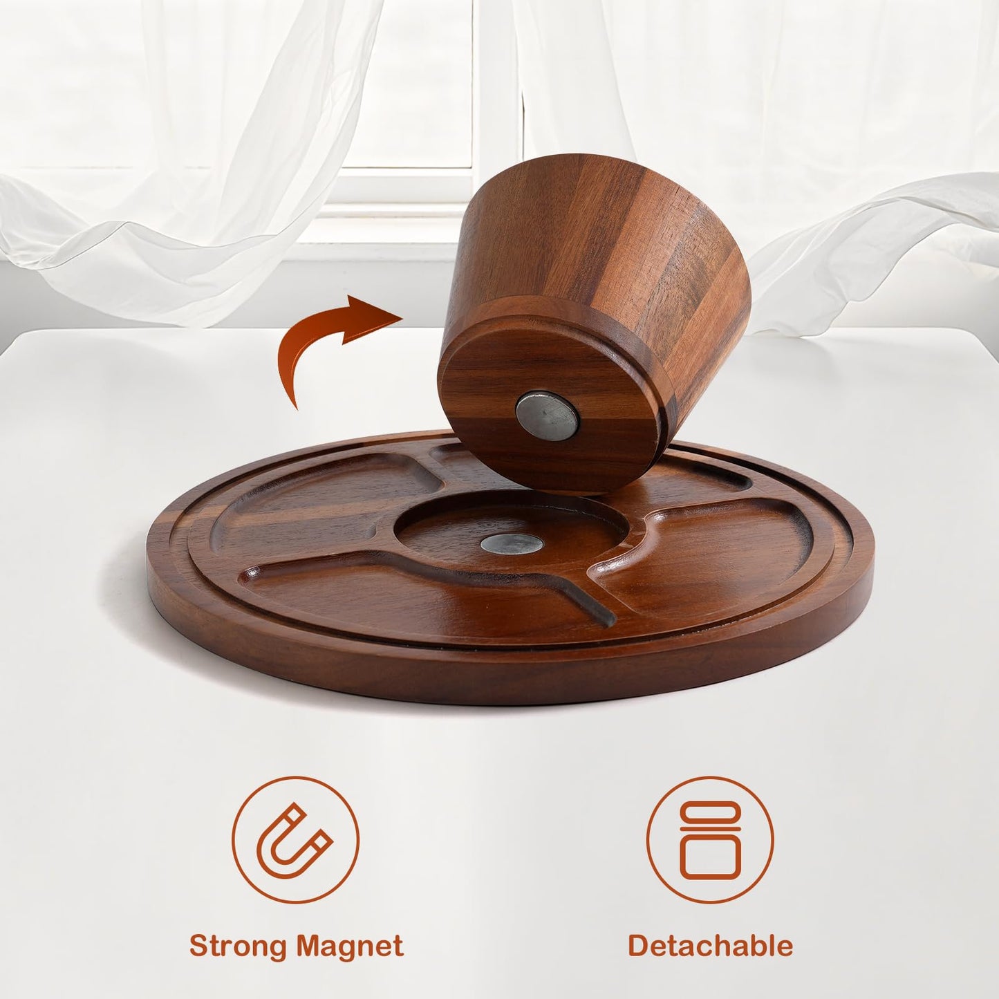 Acacia Wood Cake Stand with Glass Lid–12" Magnetic Base for Parties&Kitchen