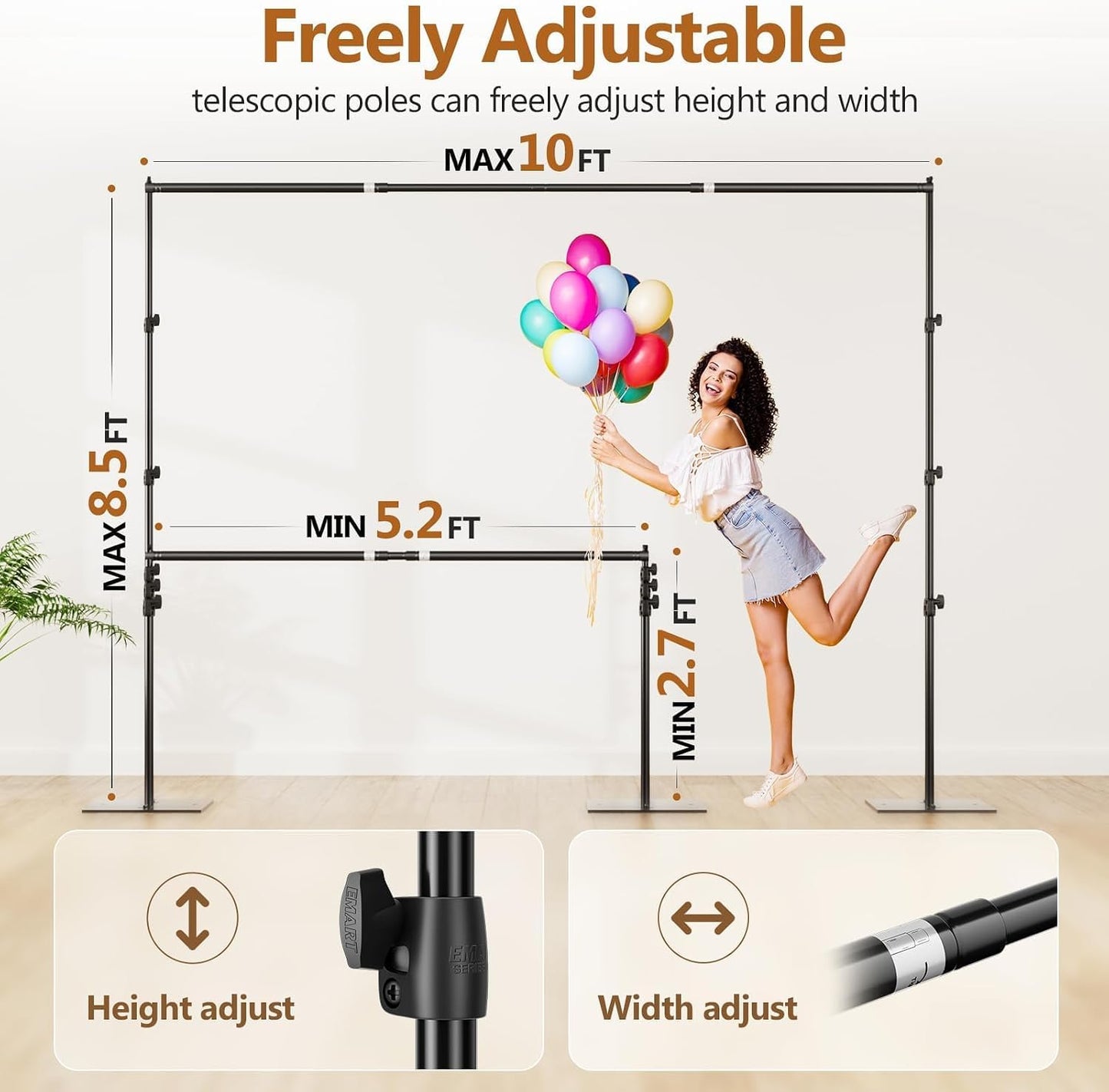 EMART Backdrop Stand Heavy Duty 8.5x10ft Adjustable Pipe and Drape Stand