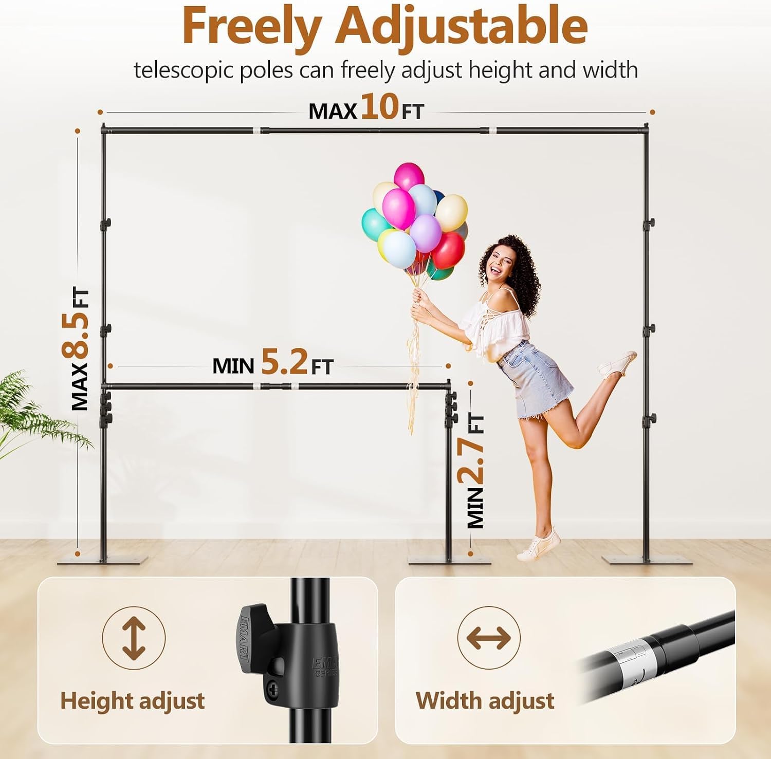 EMART Backdrop Stand Heavy Duty 8.5x10ft Adjustable Pipe and Drape Stand