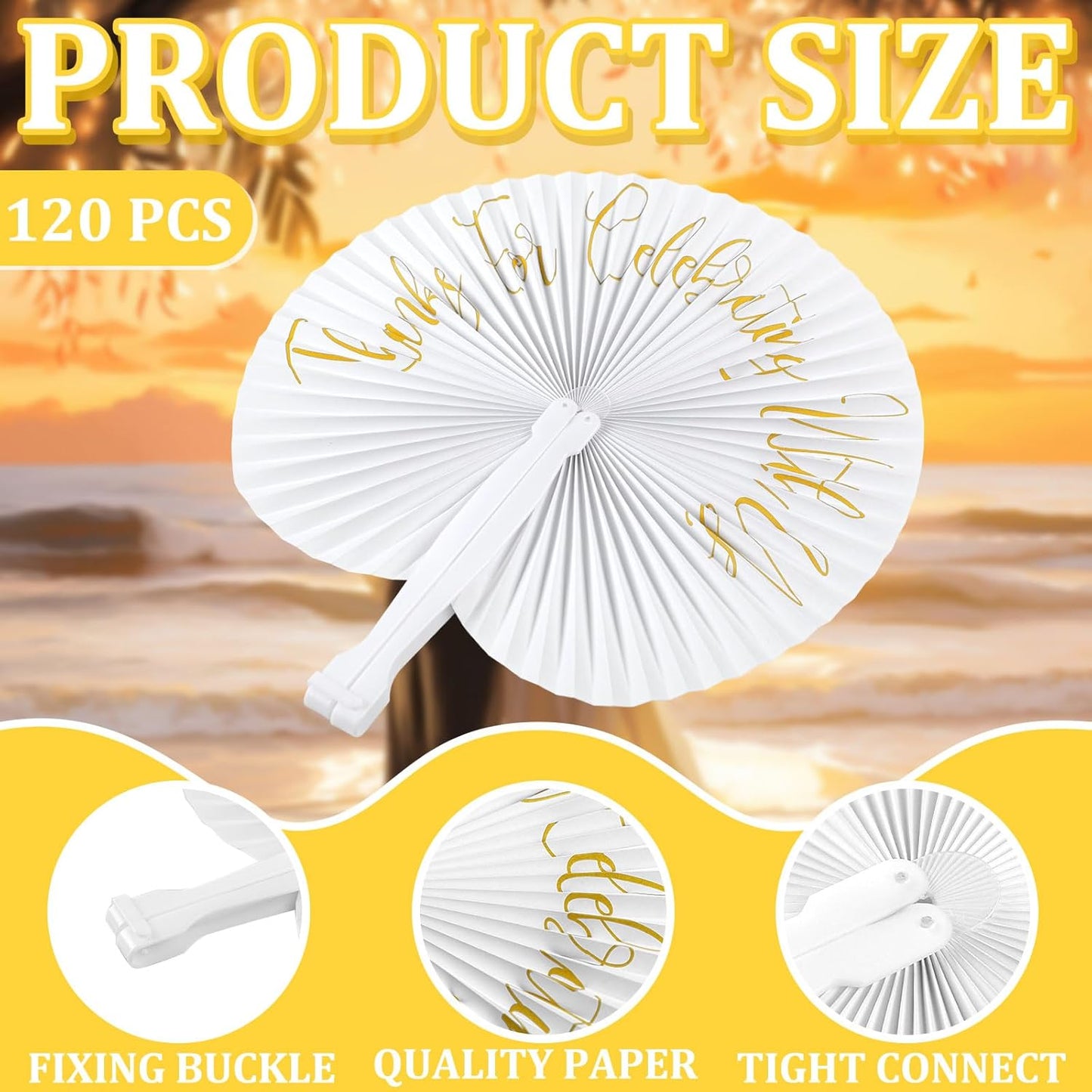 120 Pieces Paper Hand Held Fan Bulk Paper Folding Fans for Weddings Foldable Wedding Fans Bridesmaid Gift for Guest Bridal Shower Dancing Party DIY Craft Photo Props Wall Decoration(White,Round)