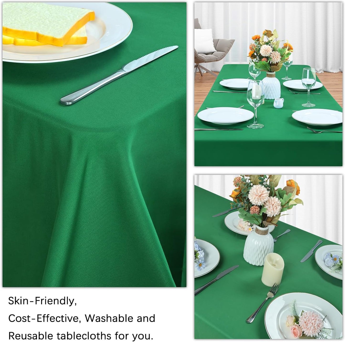 8 Pack Green Table Cloth 60 x 102 Inch Rectangular Tablecloths for 6 Foot Rectangle Tables, Wrinkle Resistant Green Tablecloth Washable Polyester Fabric Table Covers for Buffet Wedding Party Banquet