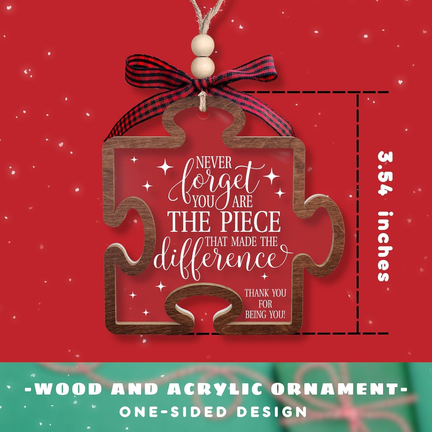 Pawzity Thank You Gifts - Never Forget You are The Piece That Made The Difference Ornaments - Appreciation Gift for Women Coworker Friend Teacher Boss Nurse - Wood Acrylic Thank You Christmas Ornament