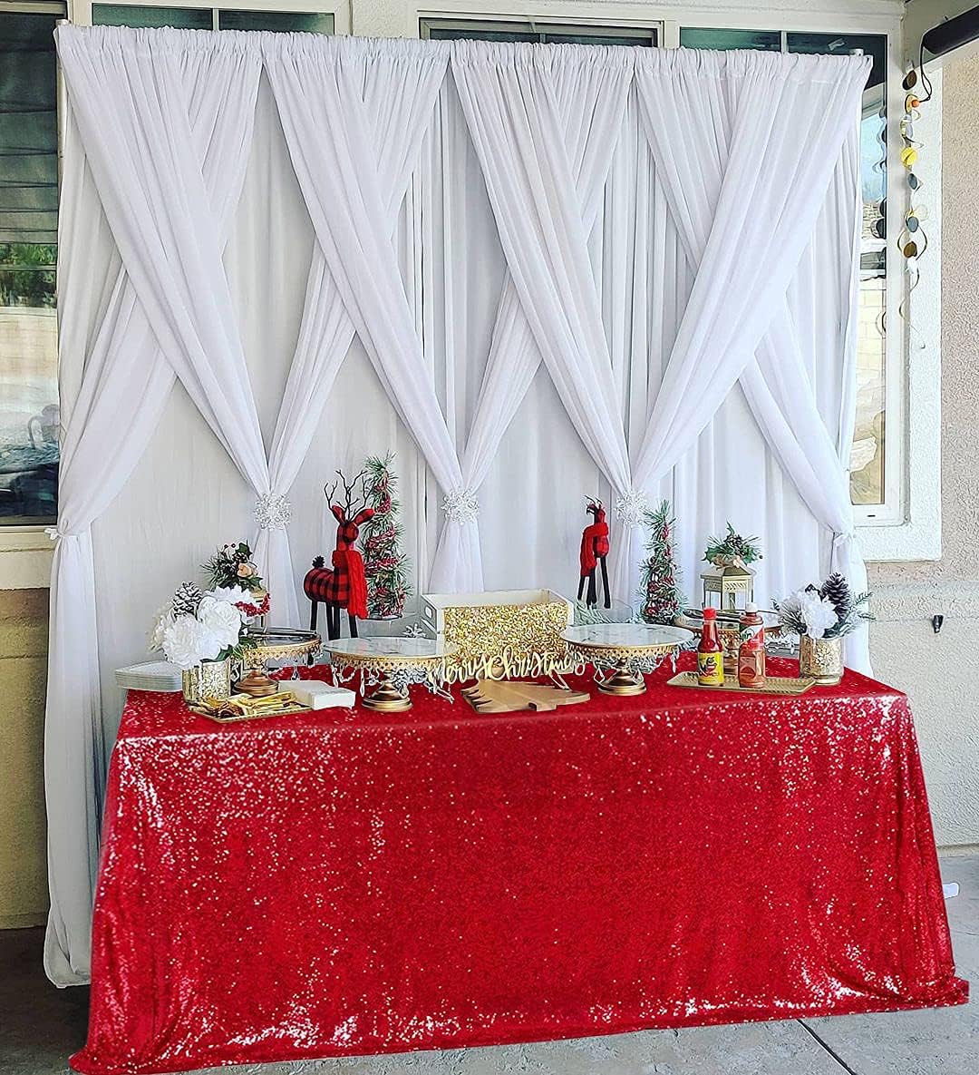 QueenDream Sparkly Sequin Tablecloth - Red Table Cloth 50x80 Inches Rectangle Table Overlay Fabric for Birthday Parties Baby Shower Decoration