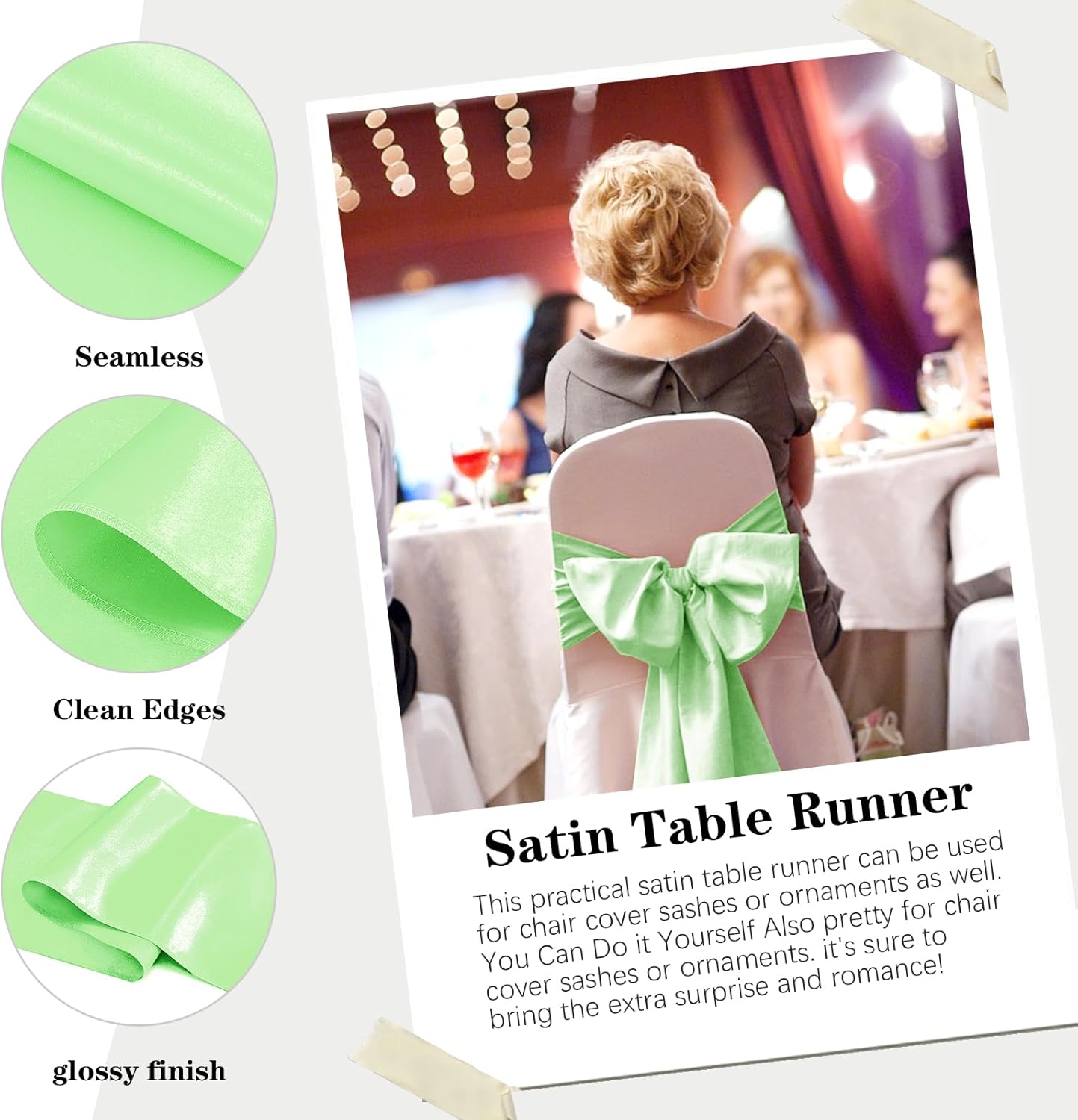 10 Pack Satin Table Runner 12 x 108 Inch Long Green Silk Table Runner for Wedding Party Banquet Birthday Decoration