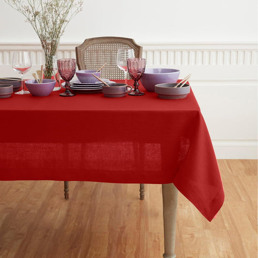 Solino Home Linen Red Tablecloth 60 x 84 Inch - 100% Pure Linen Rectangular Tablecloth - Machine Washable Table Cloth for Christmas, Holiday - Fete