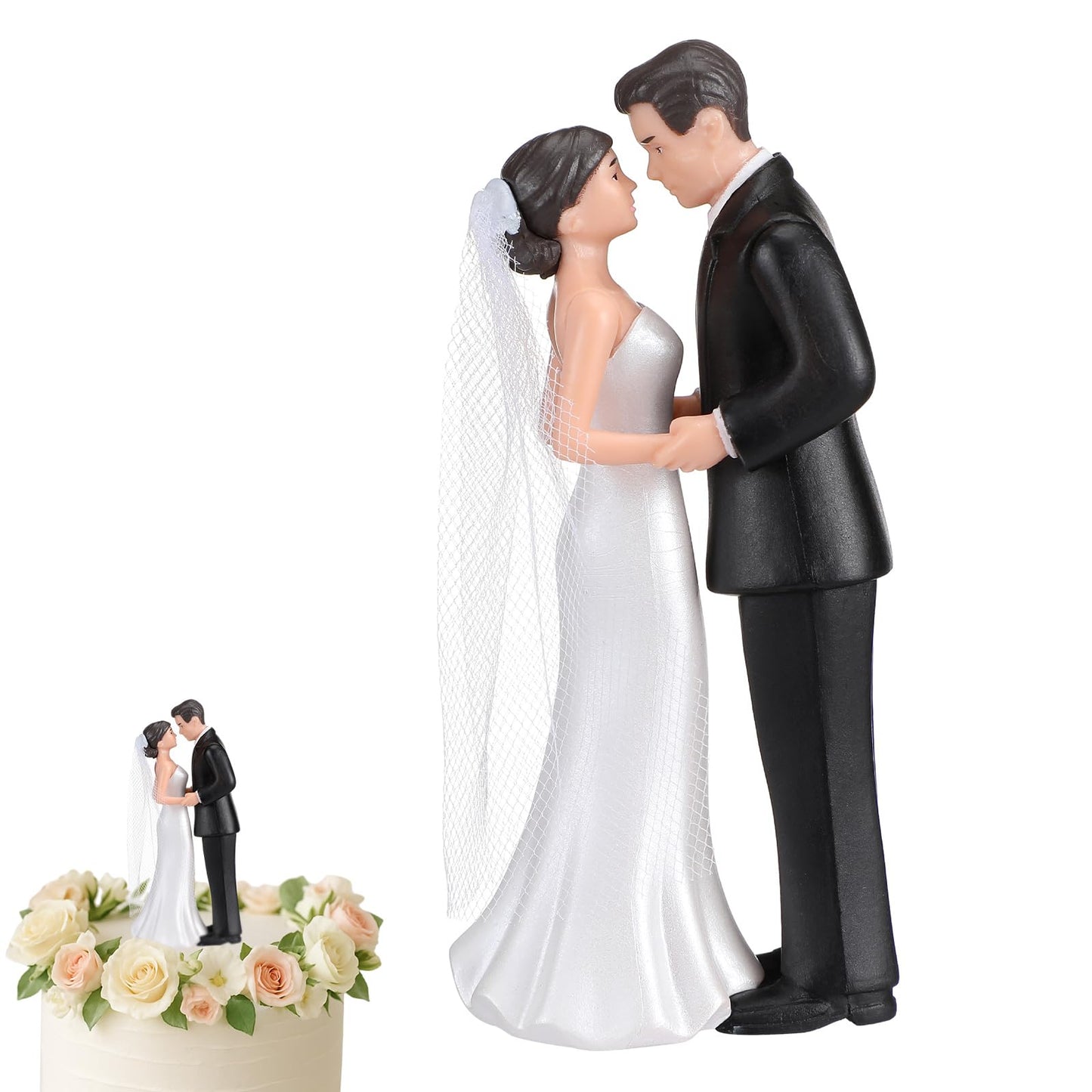 Remerry 4.5" Bride and Groom Wedding Cake Topper,Romantic Era,White