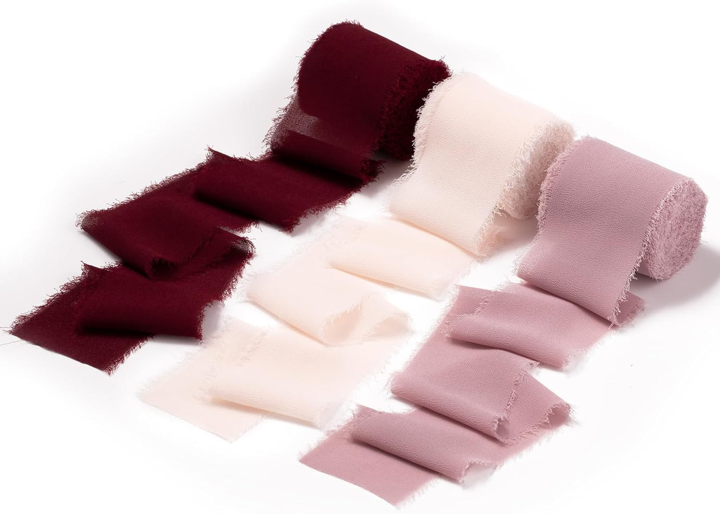 DORIS HOME 2" x21Yd Chiffon Ribbon for Flower Bouquet, Pink & Burgundy Fabric Ribbon for Gift Wrapping, Handmade Frayed Ribbon for Wedding, Chiffon Silk Ribbon for Christmas Decorations