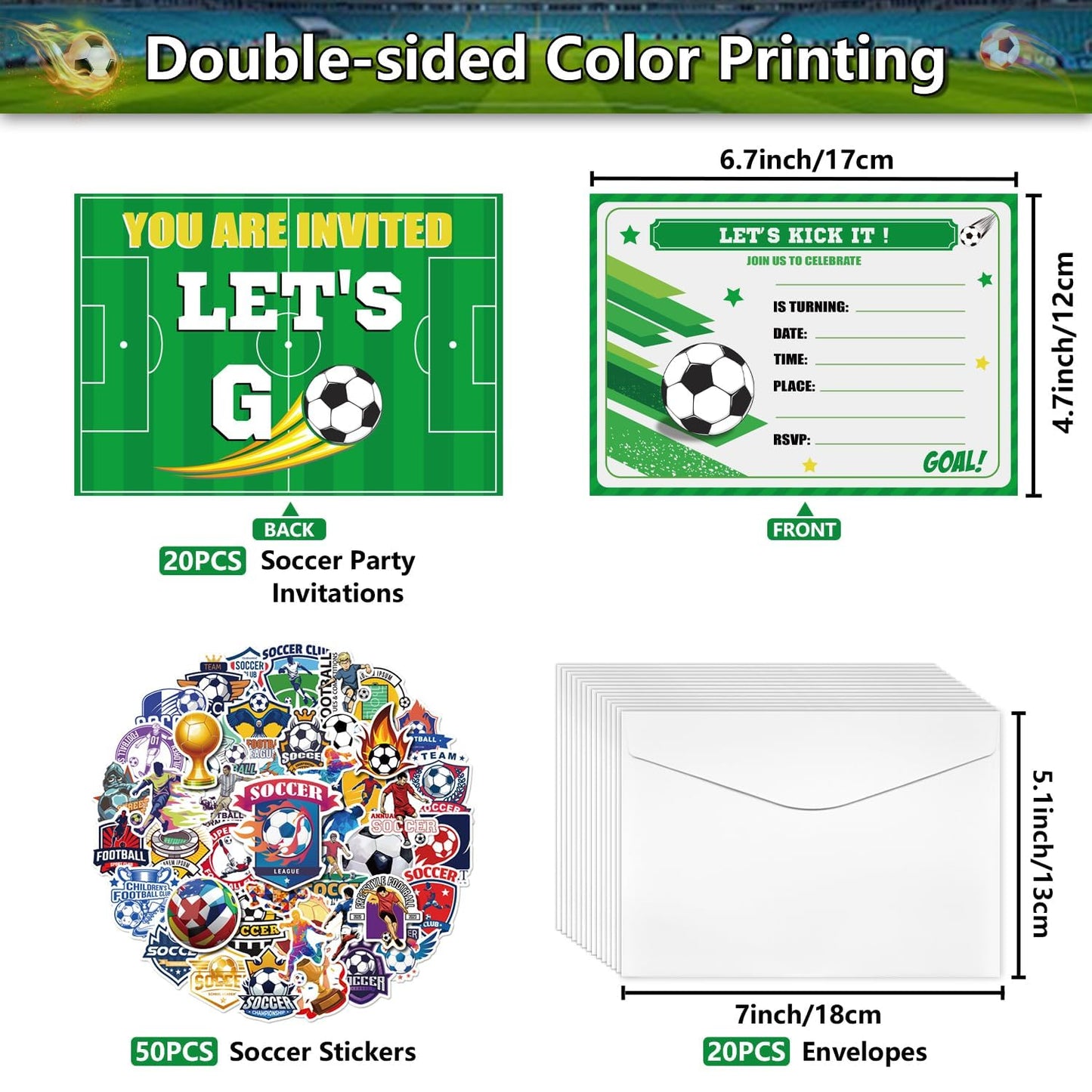 PTECDROTS 20Pcs Soccer Party Invitations Sets with Envelopes Soccer Favors Birthday Invitation