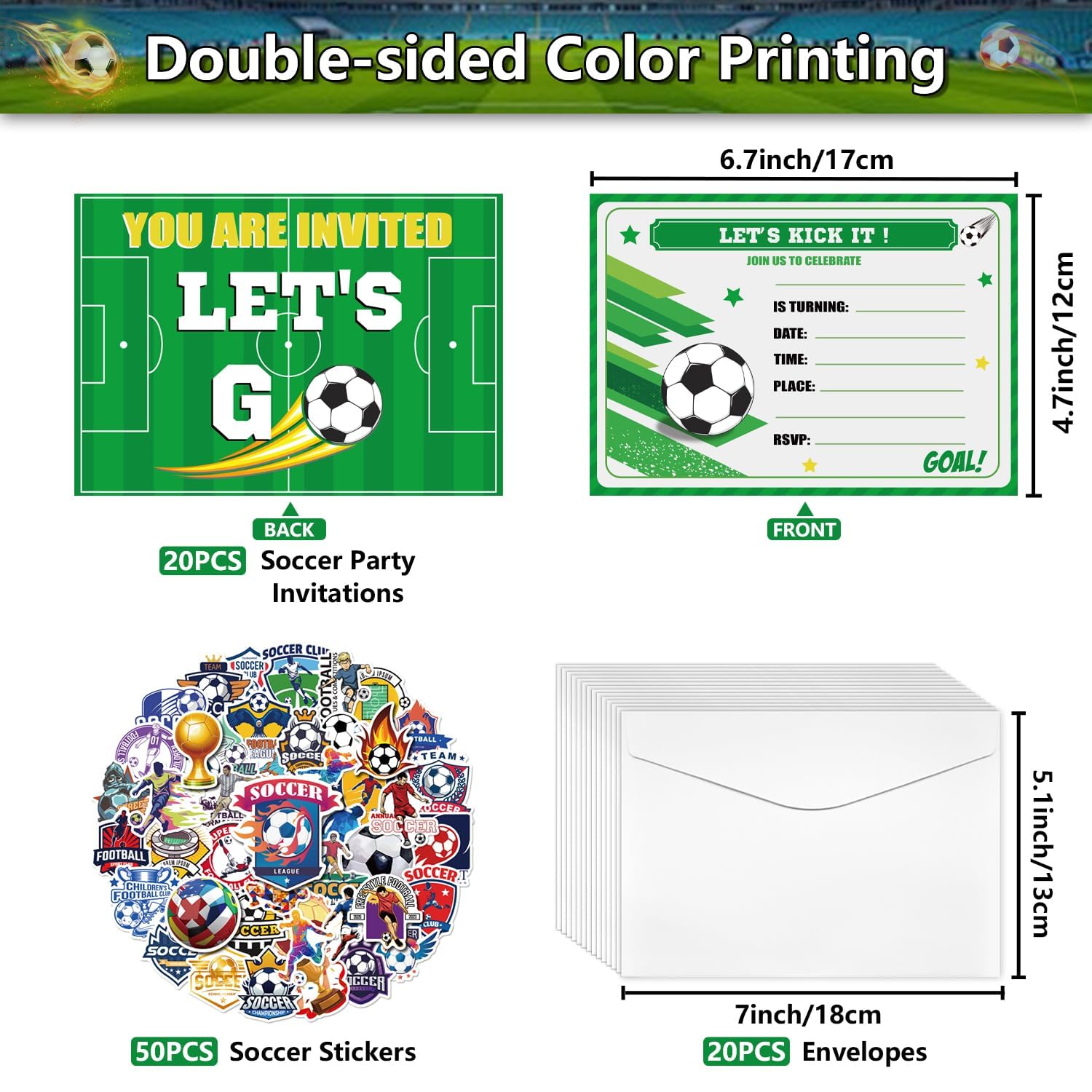 PTECDROTS 20Pcs Soccer Party Invitations Sets with Envelopes Soccer Favors Birthday Invitation