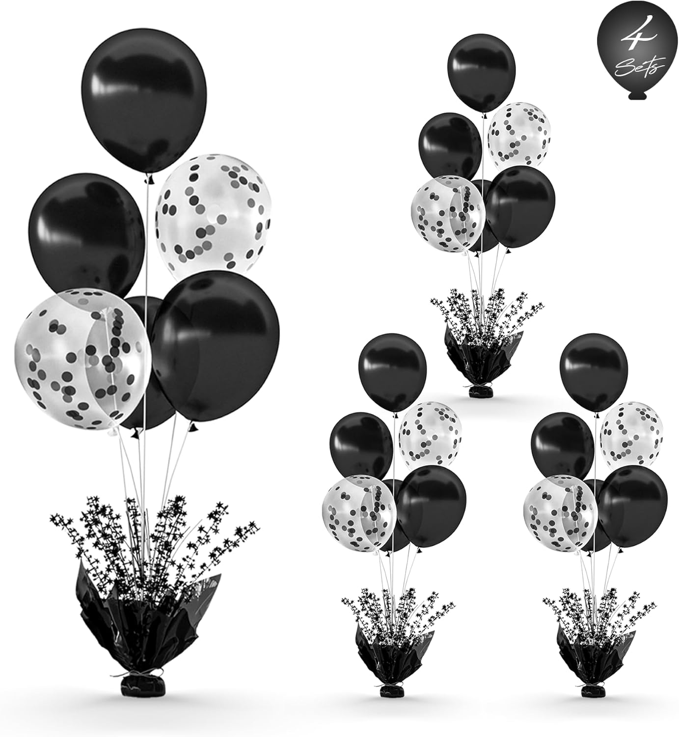 4 Set Black Balloon Table Centerpieces for Birthday Parties, Balloon Stand Kit with Black Balloons for Table Decoration
