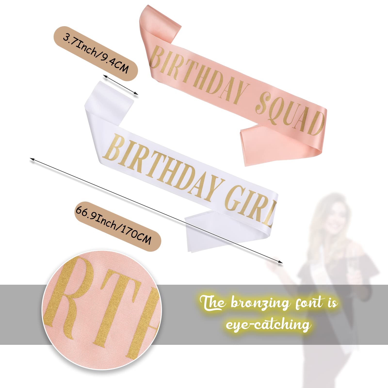 Weewooday 10 Pcs Birthday Squad Sash Set 9 Pink 1 White Birthday Group Sash Funny Party Decorations