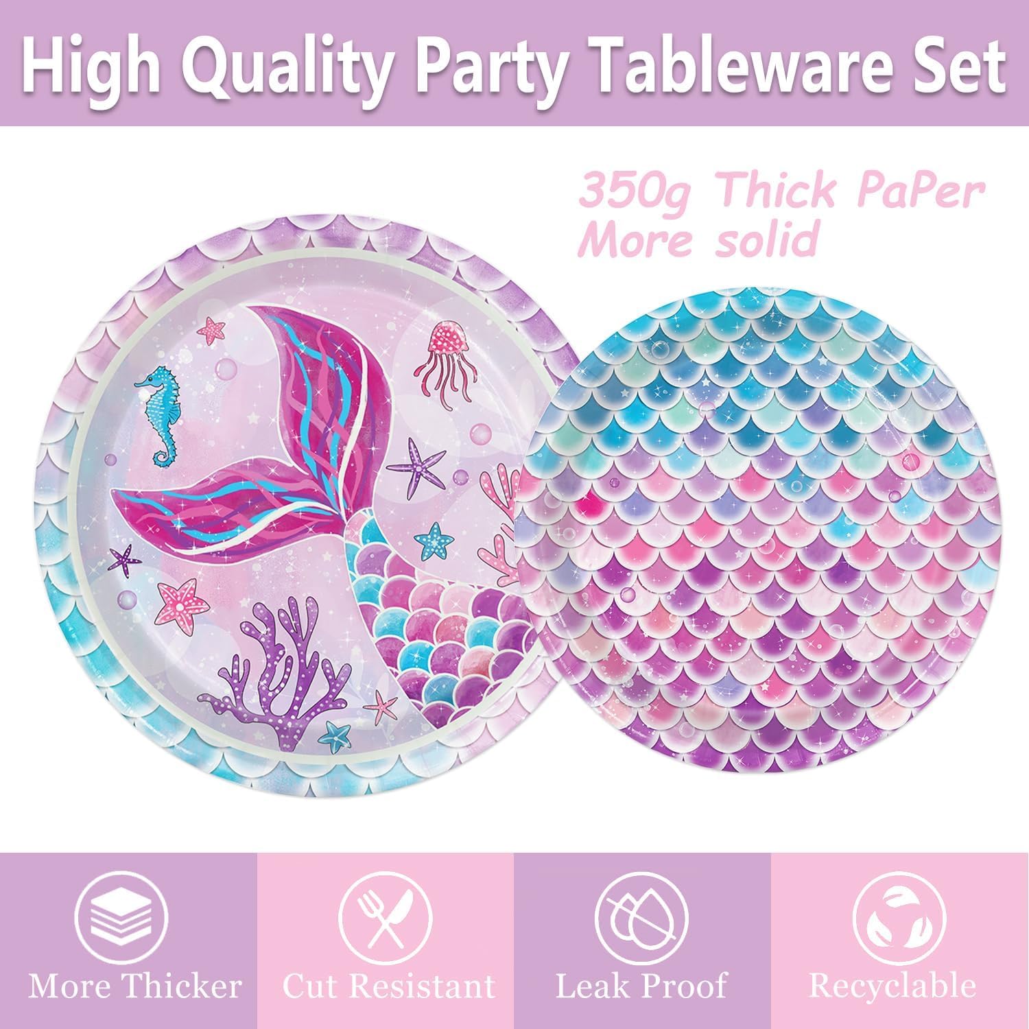 122Pcs Mermaid Birthday Party Decorations Set Mermaid Party Supplies Includes Plates, Napkin, Fork