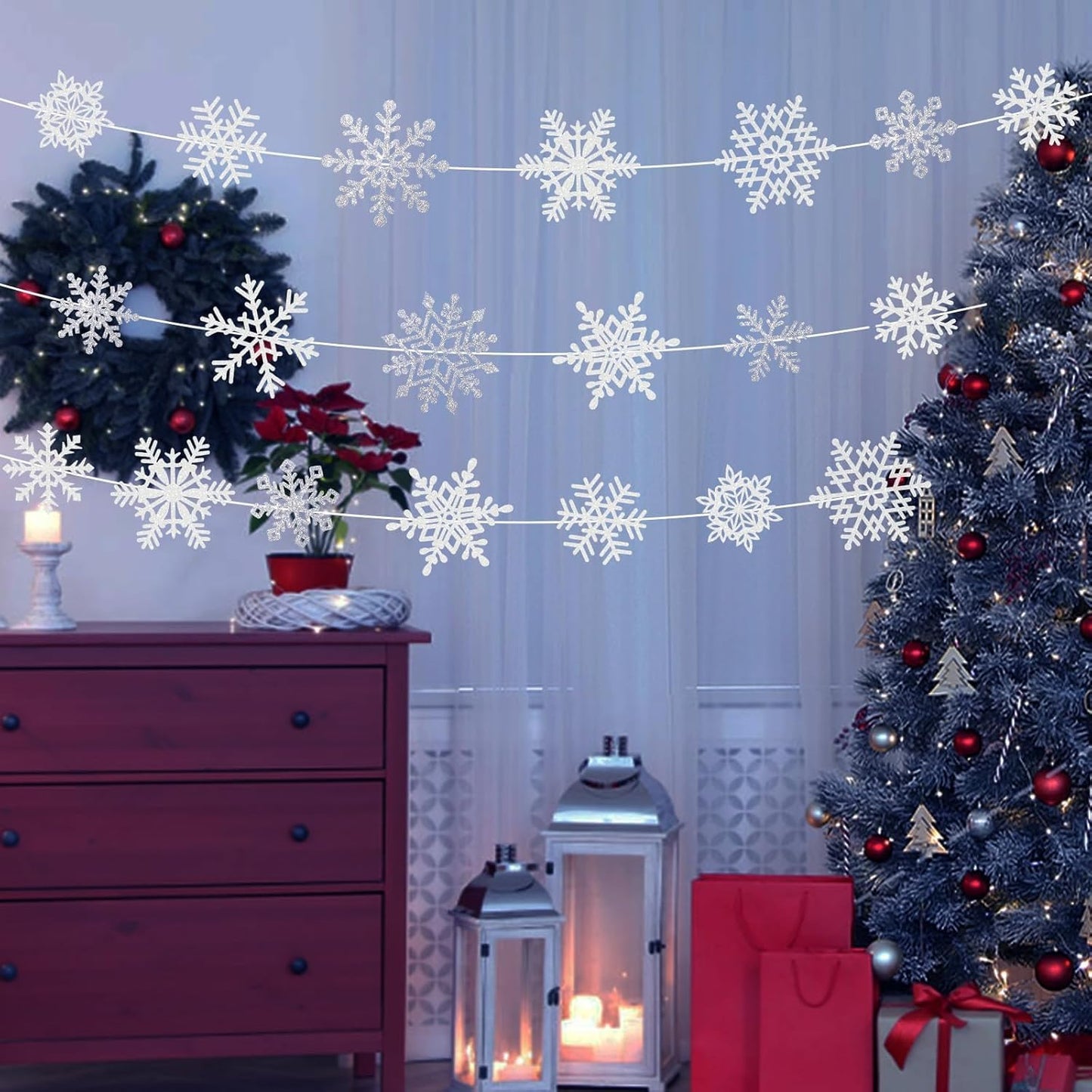 Winter Snowflake Cutouts Glitter Paper Snowflake Decorations - 100Pcs White and Silver Snow Flake Double-Side Christmas Cutouts for Holiday Winter Wonderland Bulletin Board, Frozen Party Decor