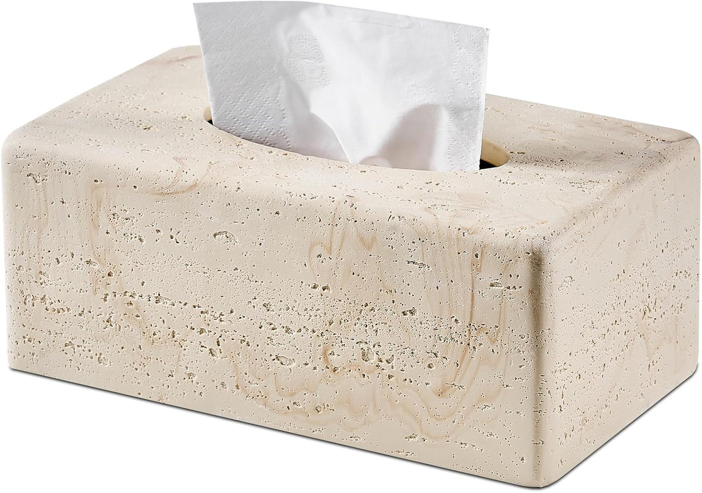 Natural Travertine Textures Tissue Box Cover Rectangular for Home Decor,Resin Heavy Tissue Box Holder for Bathroom Countertop,Tabletop,Bedside Table,Office （Made of Resin, Height of 4 in