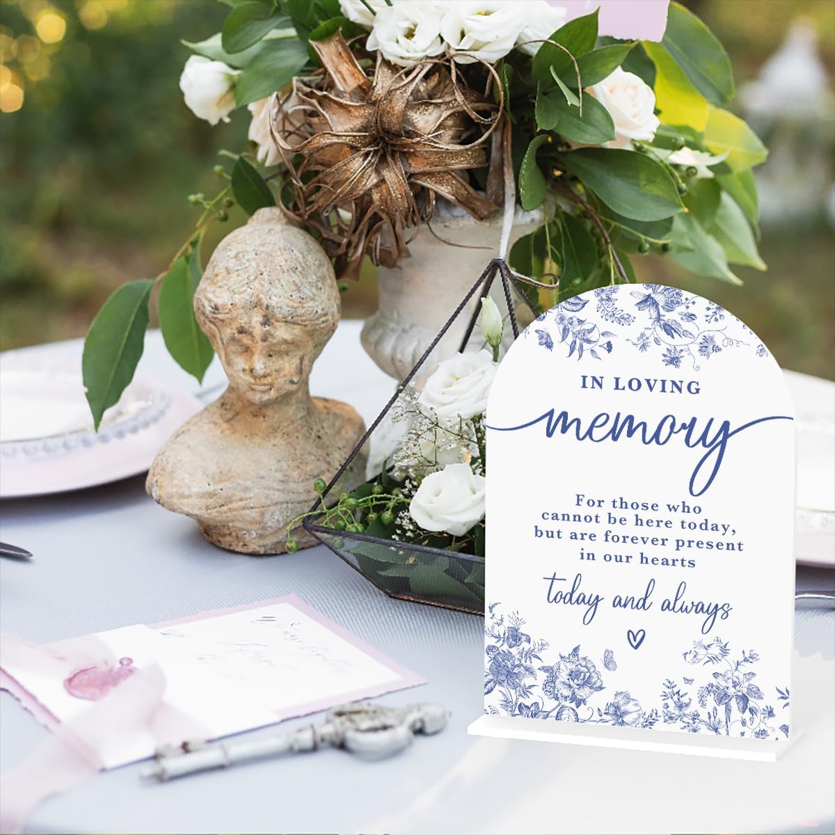 Acrylic Wedding Signs, Dusty Blue Wedding Decor, Blue Weddings Decor, In Loving Memory Signs for Reception, Modern Calligraphy Arch Acrylic Table Top Sign for Weddings Parties Dinners (White)