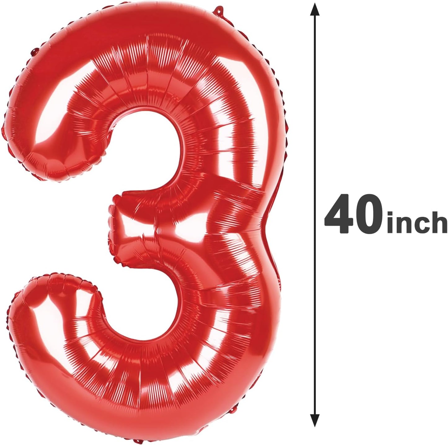 Number Balloon 40 Inch Red 3 Balloon, Mylar Foil Number 3 Balloon Red, Three 3rd 3 13 23 31 32 33 38 Birthday Party Graduations Anniversary Decorations