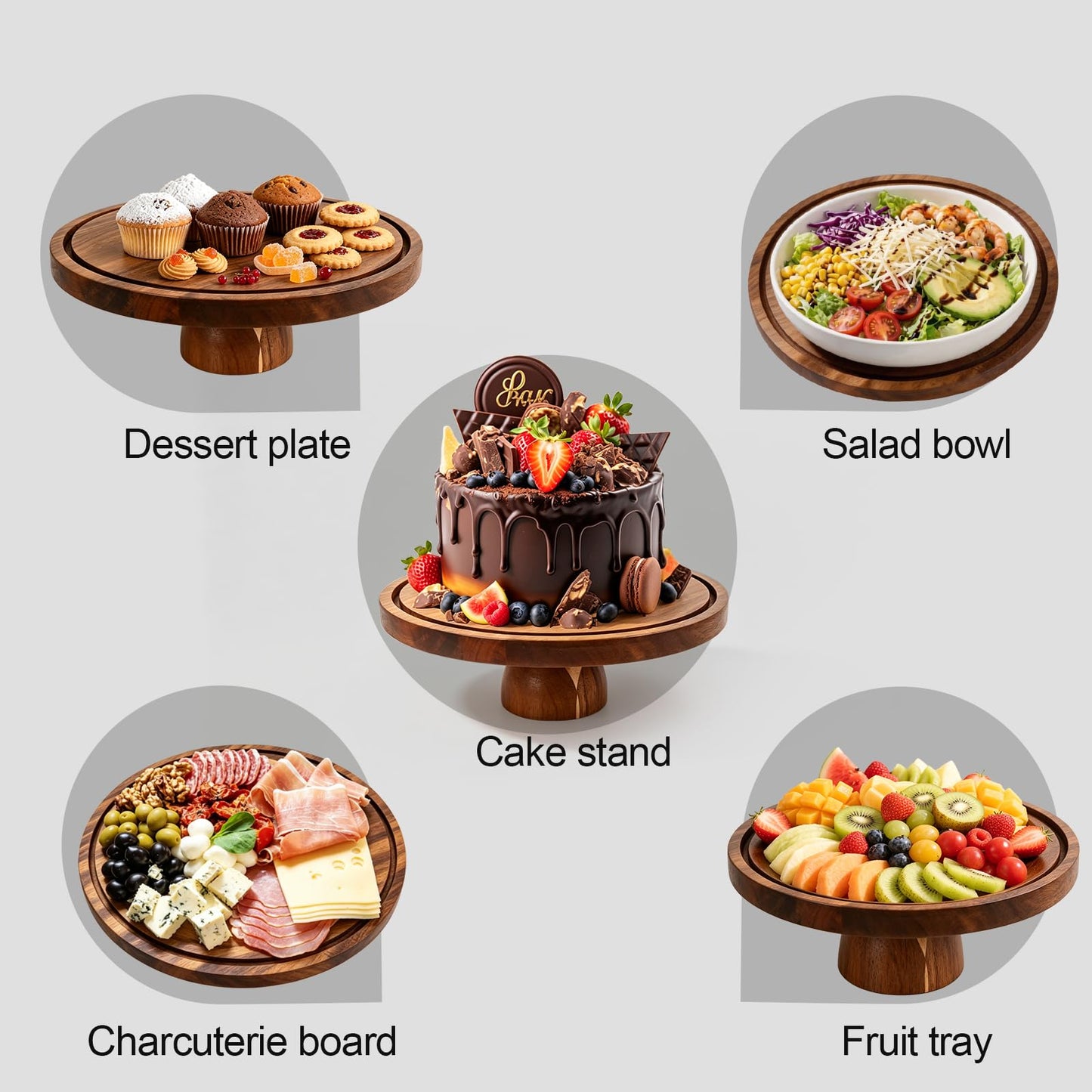 JOCHER Acacia Wood Cake Stand with Lid, 12in Cake Stand with Acrylic Dome (Not Glass), 2-In-1 Cake