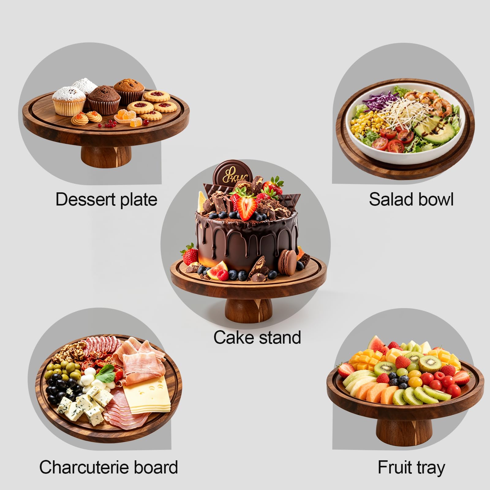 JOCHER Acacia Wood Cake Stand with Lid, 12in Cake Stand with Acrylic Dome (Not Glass), 2-In-1 Cake