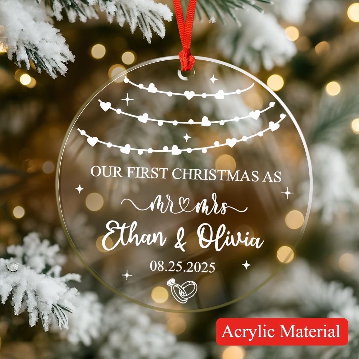 Personalized Christmas Ornaments with Names, Couple Glass Ornament, Custom Wedding Gifts for Couples 2025, Wedding Gift Ideas for Newly Wed Couple, Bride, Bridal Shower, Future Mr & Mrs (C4)