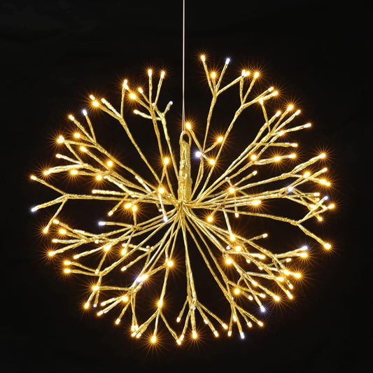 Christmas led Sparkle Ball Hanging Outdoor décorations -Haning Twig Ball,Snowflake Ornament Lights Indoor Outdoor Festive Holiday Décor 24Inch (Warm White)