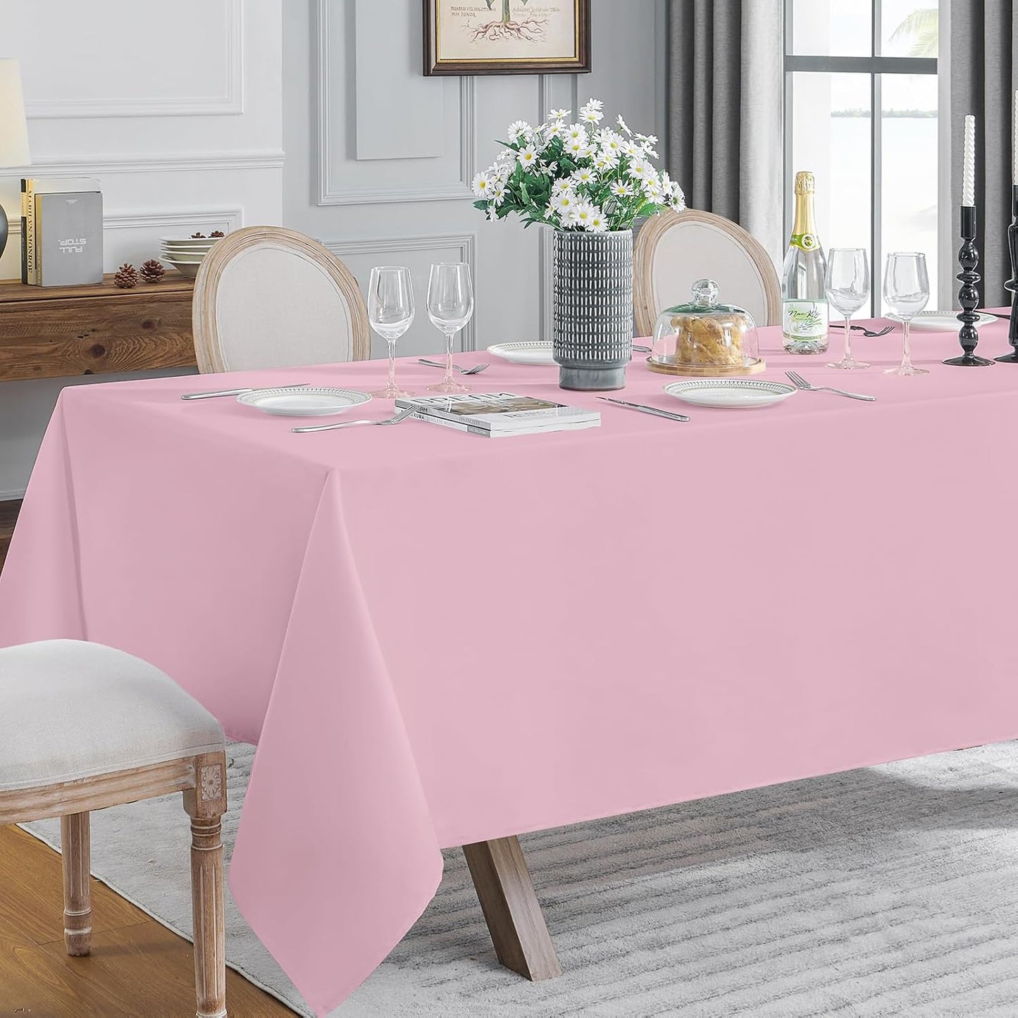 VidaFete Tablecloth 10 Pack 90 * 156inch Rectangle Table Cloth Polyester, Stain Wrinkle Resistant Polyester Dining Table Cover for Kitchen Dinning Party Wedding Rectangular Buffet Decoration(Pink)