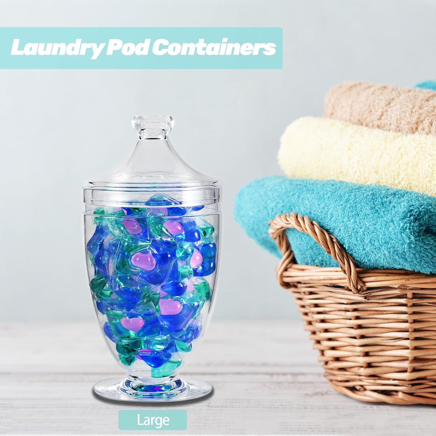 Acrylic Apothecary Jars with Lids, 3-Piece Vanity Organizer Canisters, Storage Container Jars for Bathroom, Laundry Room, Kitchen, Candy Buffet