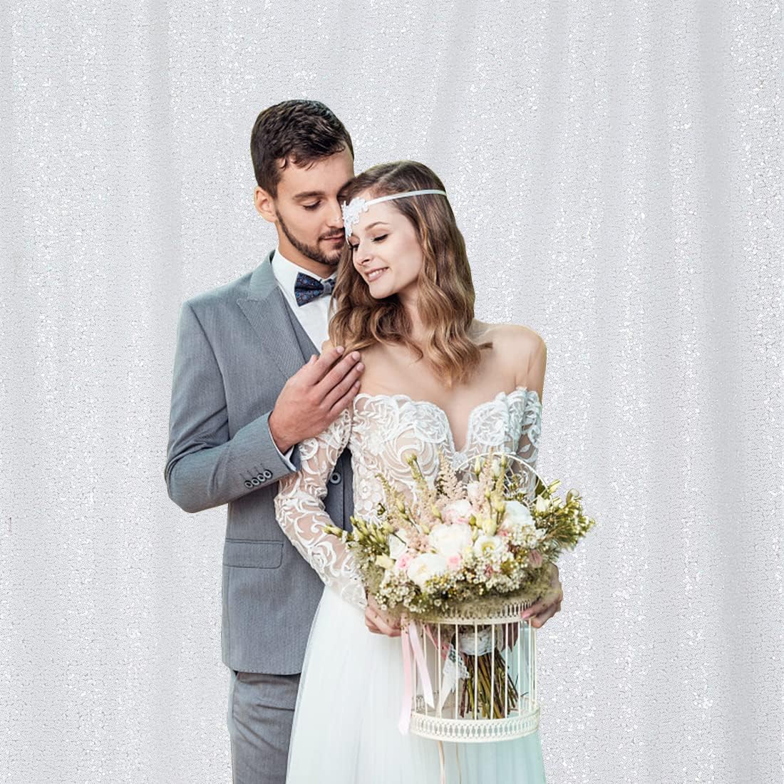 Poise3EHome Sequin Backdrop Curtain, White Sequin Backdrop, Sequin Curtains for Party Wedding Sequence Backdrop, 20FT x 10FT