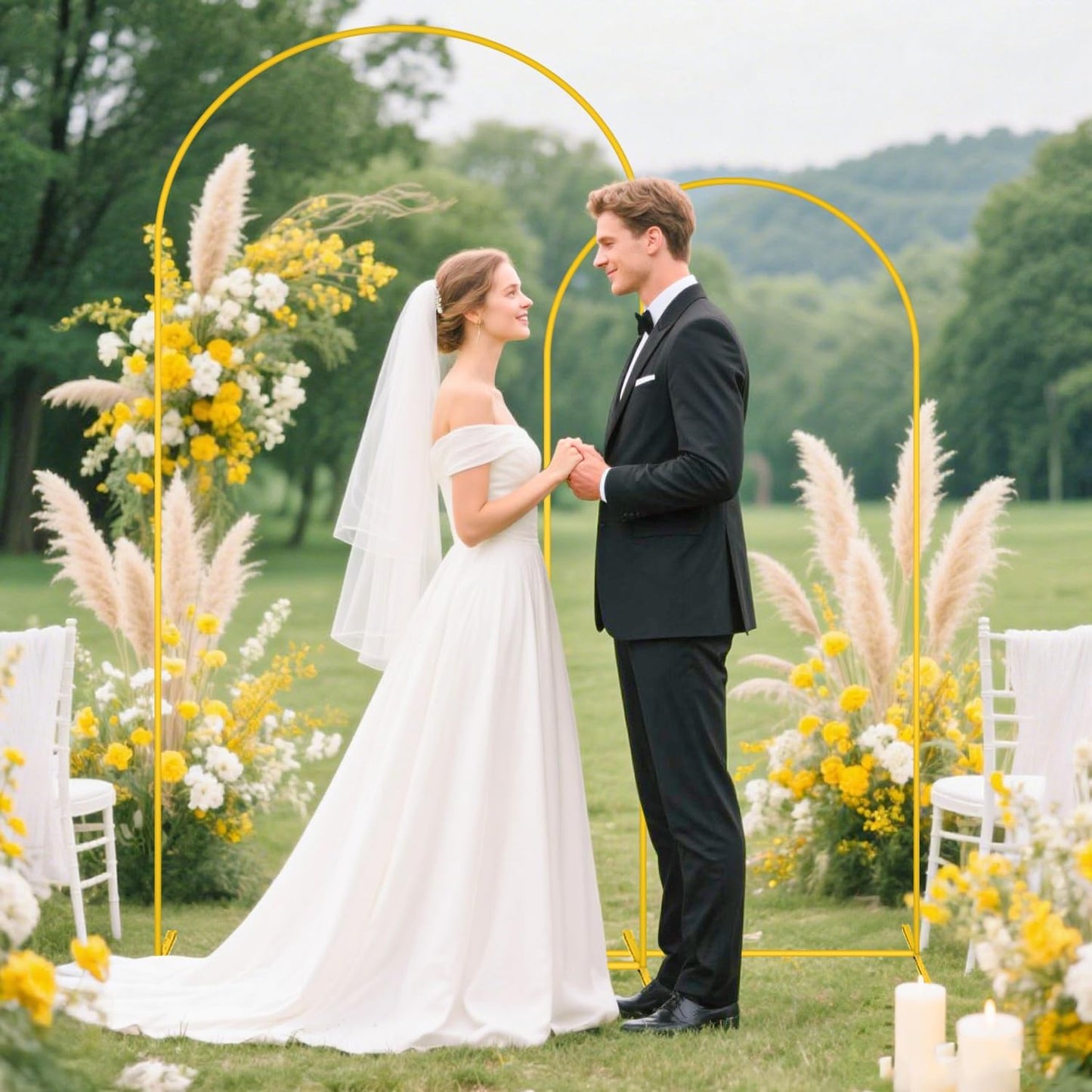 MODFUNS Metal Arch Backdrop Stand and Cover 6&7.2ft Baby Blue Glitter Arch Cover Set of 2 Gold Arch Stand with Covers Double Sided Sequins Arch Covers for Wedding Ceremony Birthday Party Decoration