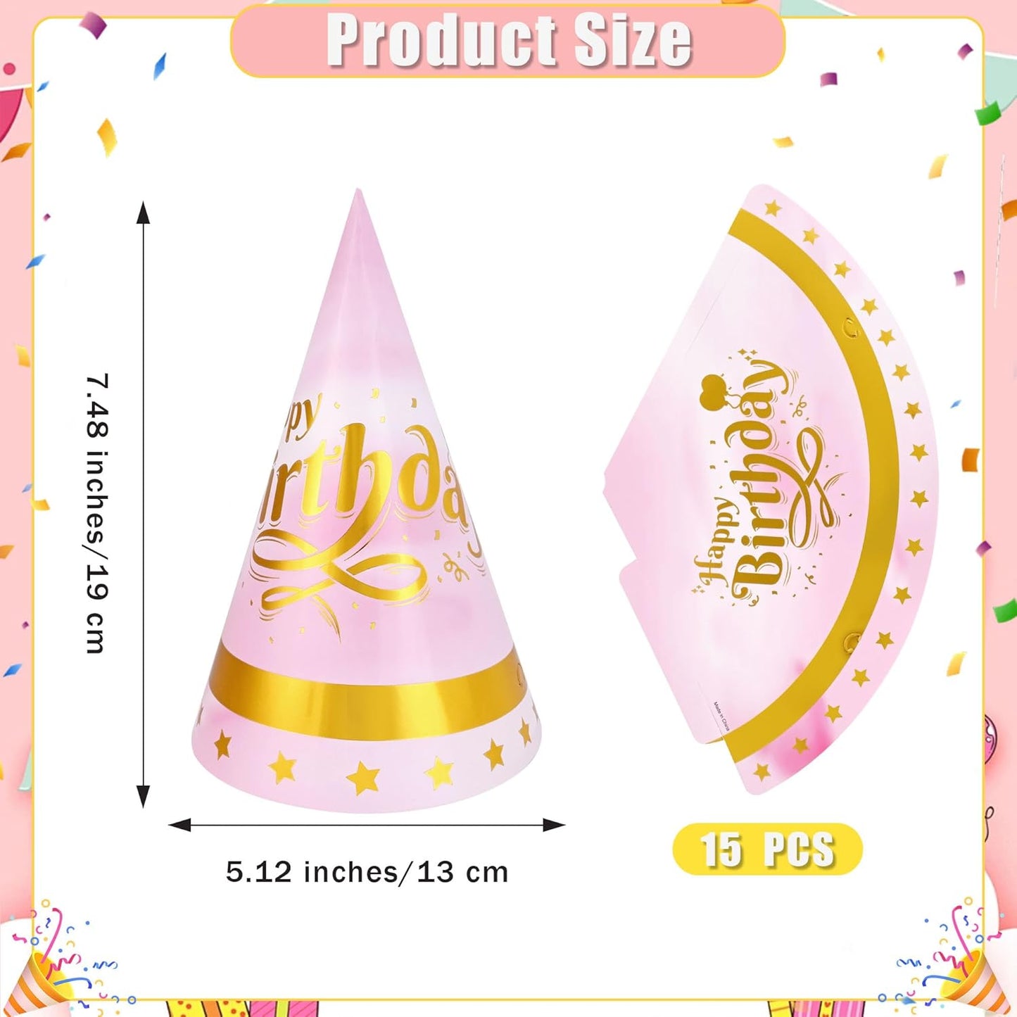CANREVEL Party Hats for Kids and Adults, Birthday Party Headwear Supplies, Cone Hats Bulk for Girls Boy Women Men