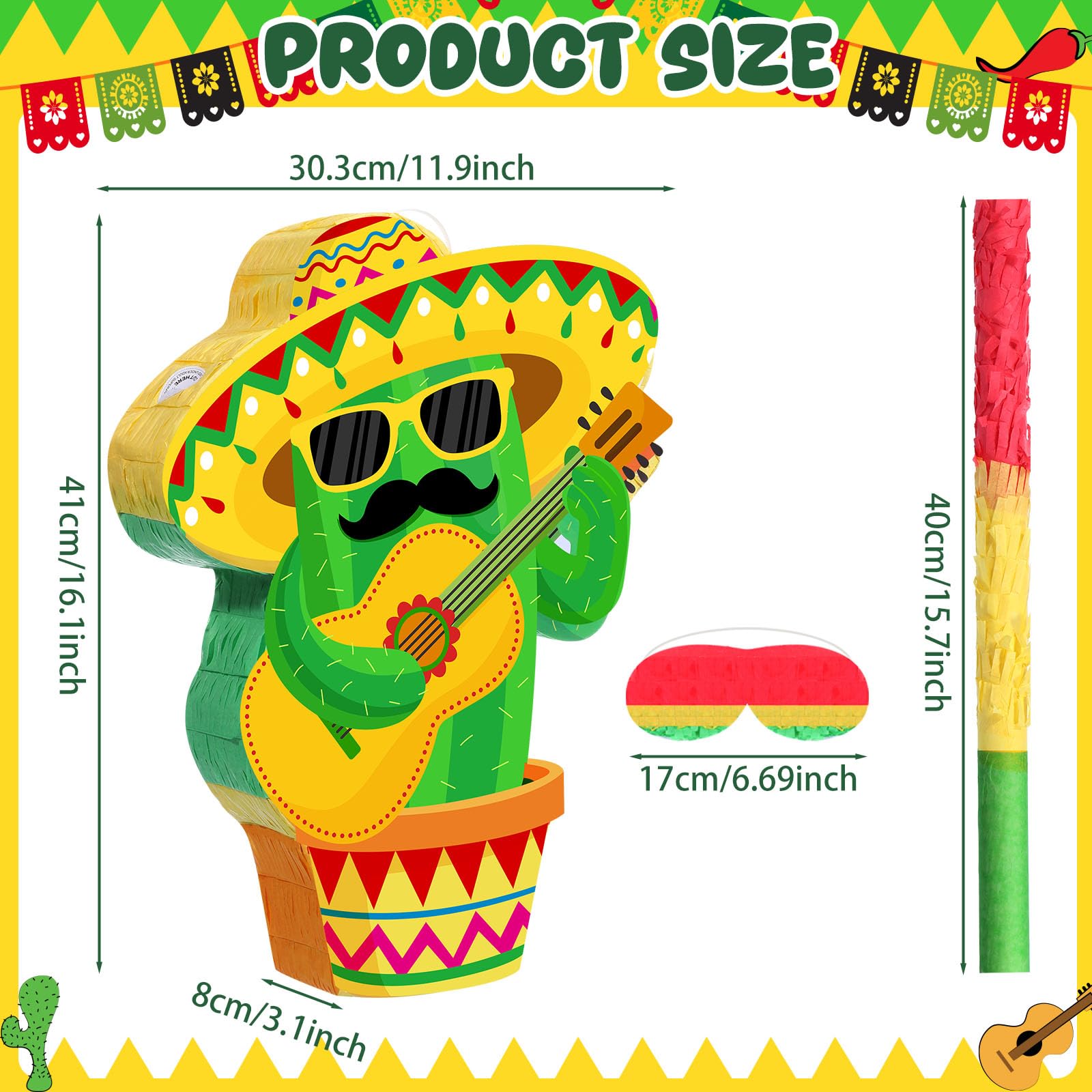 Harrycle Cactus Piñata for Cinco De Mayo Mayo Sombrero Party Hats Mexican Fiesta Decorations with