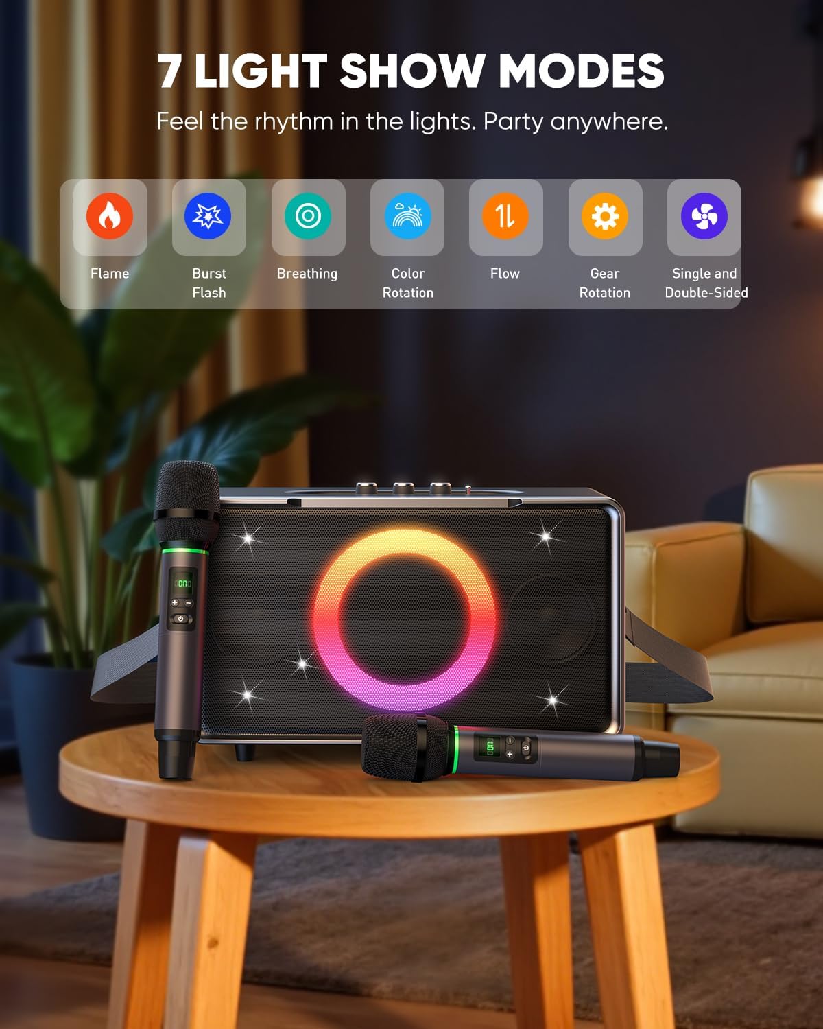 GFEEN Portable Bluetooth Speaker: 200W Peak, Deep Bass, 15H Playtime, Large Party Wireless Speakers, Powerful Loud Sound, Light Show, Fast Charging for Outdoor, Backyard, Home(Silver with 2Mic)