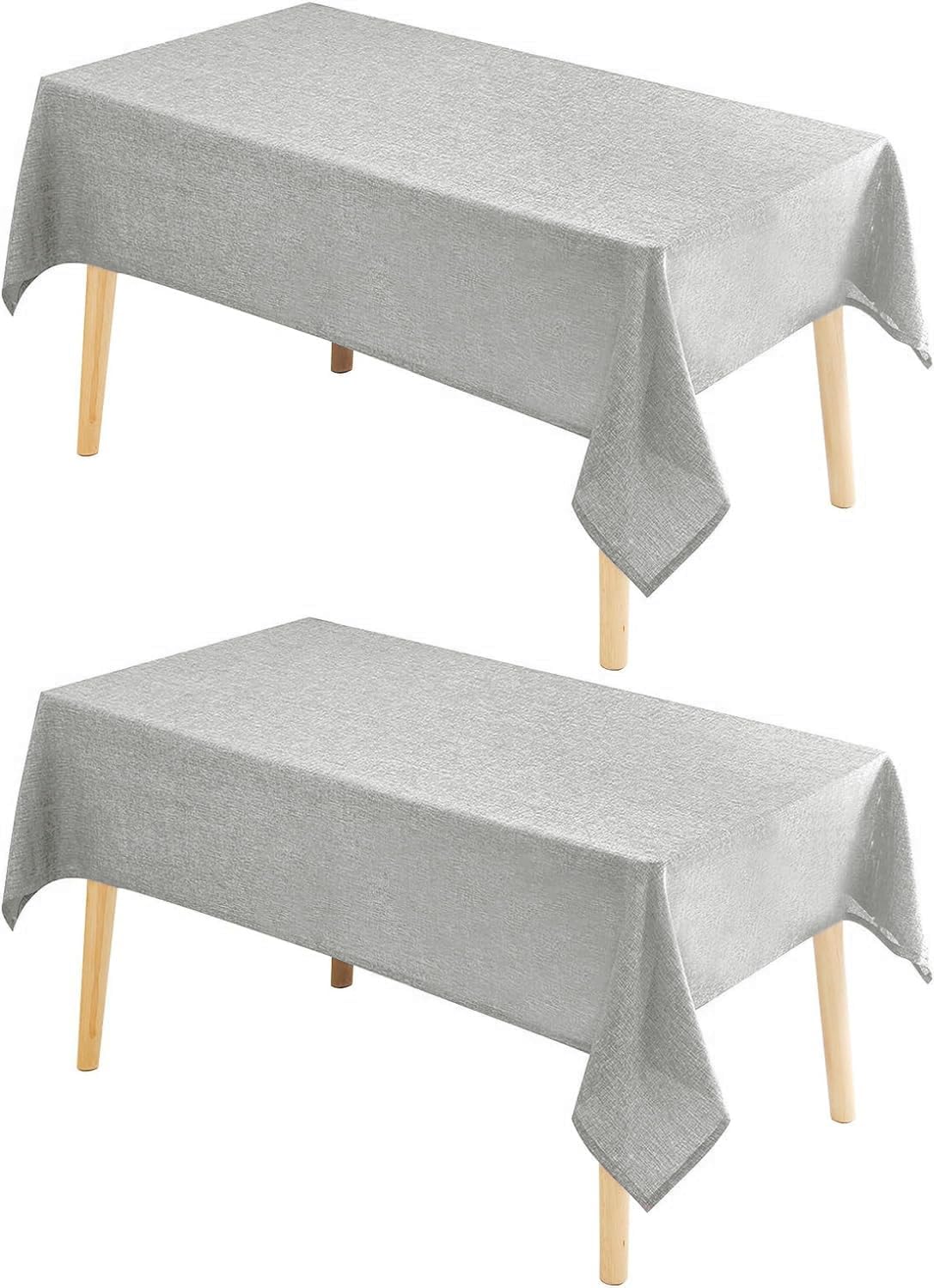Hiasan 2 Pack Faux Linen Rectangle Tablecloth - Wrinkle and Stain Resistant Washable Table Cloth for Kitchen Dining Room Holiday Table Cover for Dinner, Light Grey, 60 x 140 Inch