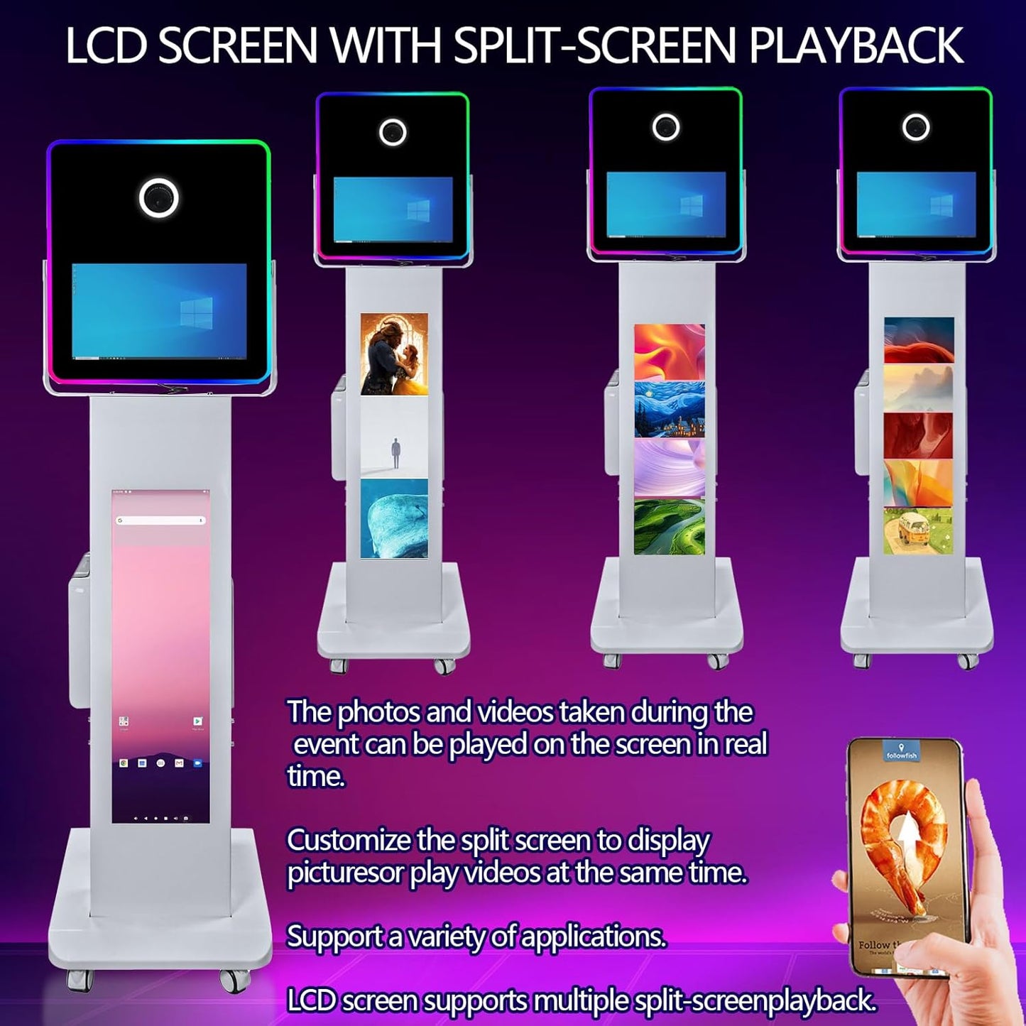 Portable Photo Booth with 15.6''and 29''LCD Touch Screen Selfie Photobooth Machine for Events Wedding Party Rental Christmas Flight Case (Machine+Mini Printer)