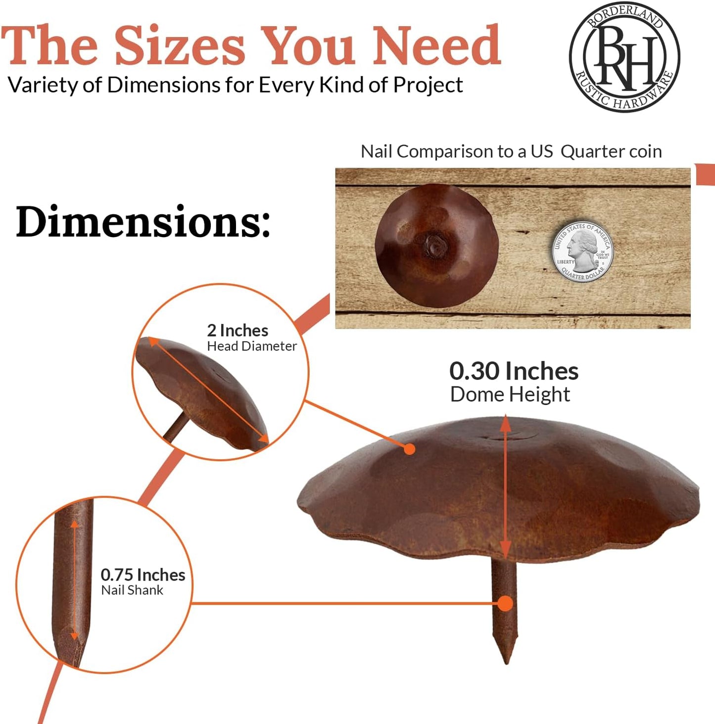 50 Pack 2" Round Head Iron Clavos Decorative Nails – Sealed Rusted – Handmade Rustic Round Fasteners for Farmhouse Shutters, Faux Wood Beams, Barn Doors, Shutters, Gates – Ornamental Wood Accent