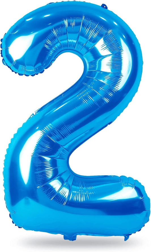 Blue 2 Balloons, 40 Inch Large Foil Number Balloons Set 0-9, Self Inflating Digital 2 Helium Balloon for Boys Men 2nd 12th 20th Age Birthday Anniversary Party Decorations Photo Shoot Supplies