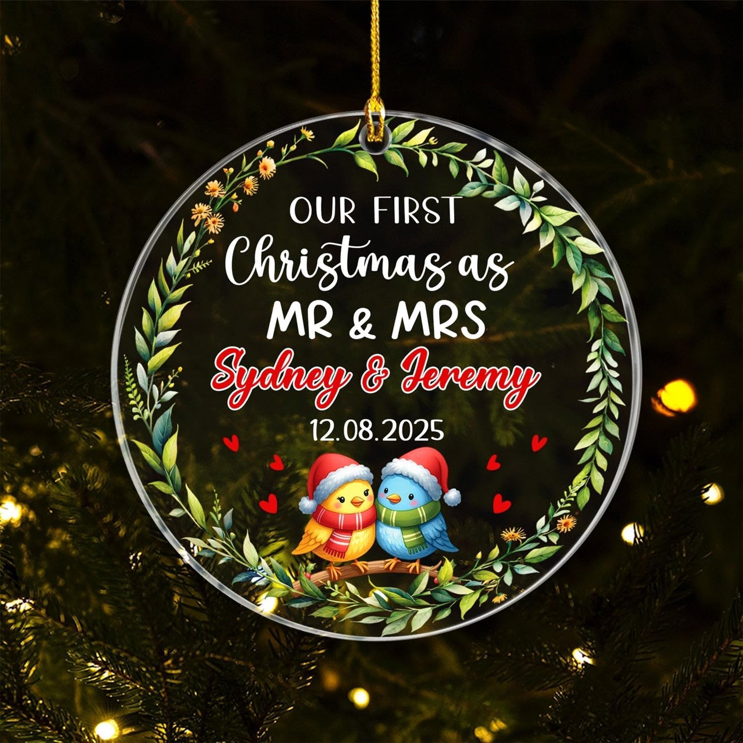 Our First Christmas As Mr & Mrs Ornament 2025, Personalized 1st Christmas As Mr & Mrs Bird Married Ornament Gift for Newlyweds Wedding, Customized Name & Date Anniversary Ornaments for Just Married