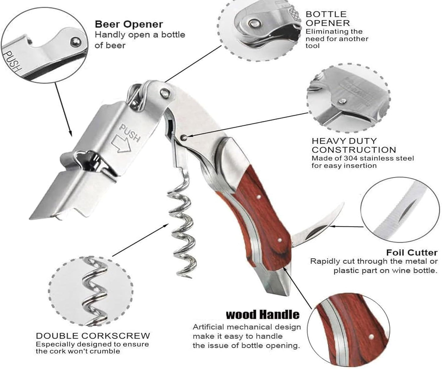 Professional Waiter Corkscrew Wine Key for Bartenders Set of 3,With Long Rosewood Handle Stainless Steel Handle Wine Opener for Bar Restaurant Waiters, Sommelier, Bartend (Rose Wood 3 Packs)