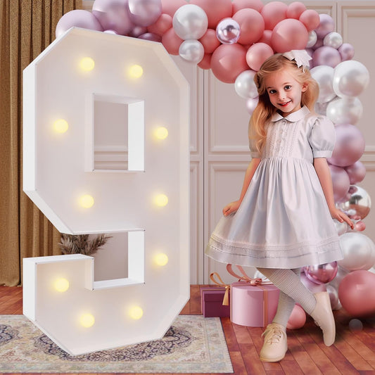 imprsv 4FT Marquee Numbers,DIY Light Up Numbers for 9th 19th Birthday Decorations, Party Party Decorations,Anniversary Party Decor,Mosaic Number for Balloons Number 9,Pre-Cut Foam Board Kit