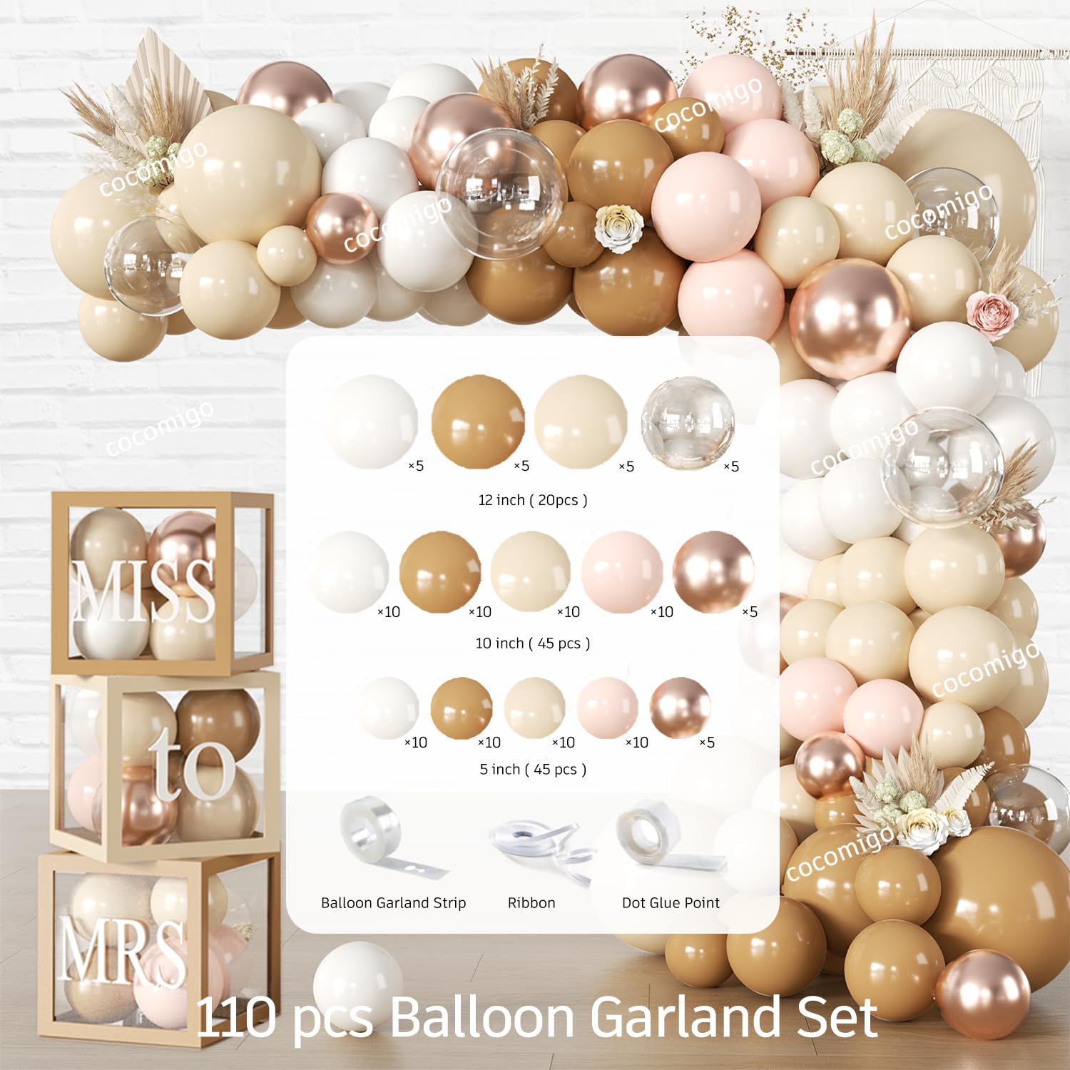 cocomigo 301pcs Boho Bridal Shower Decorations Complete Party Set 25 Guests