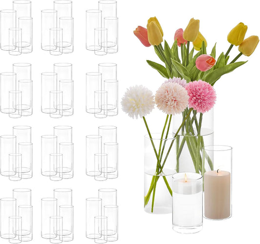 48 Pcs Glass Cylinder Vases Set (4/6/8/10 Inch) – Modern Flower Vases for Centerpieces, Bud Vase Arrangements & Floating Candles – Wedding/Christmas/Home Decor Essentials