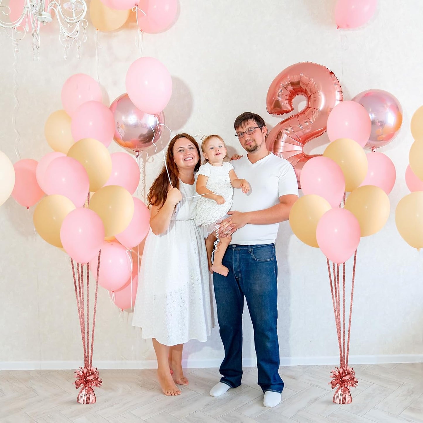 24 Pcs Balloon Weights Metallic Anchor Balloon Holder for Helium Balloons Heavy Table Weights and 1 Roll Iridescent Crimped Ribbon for Birthday Wedding Halloween Christmas Party(Rose Gold)