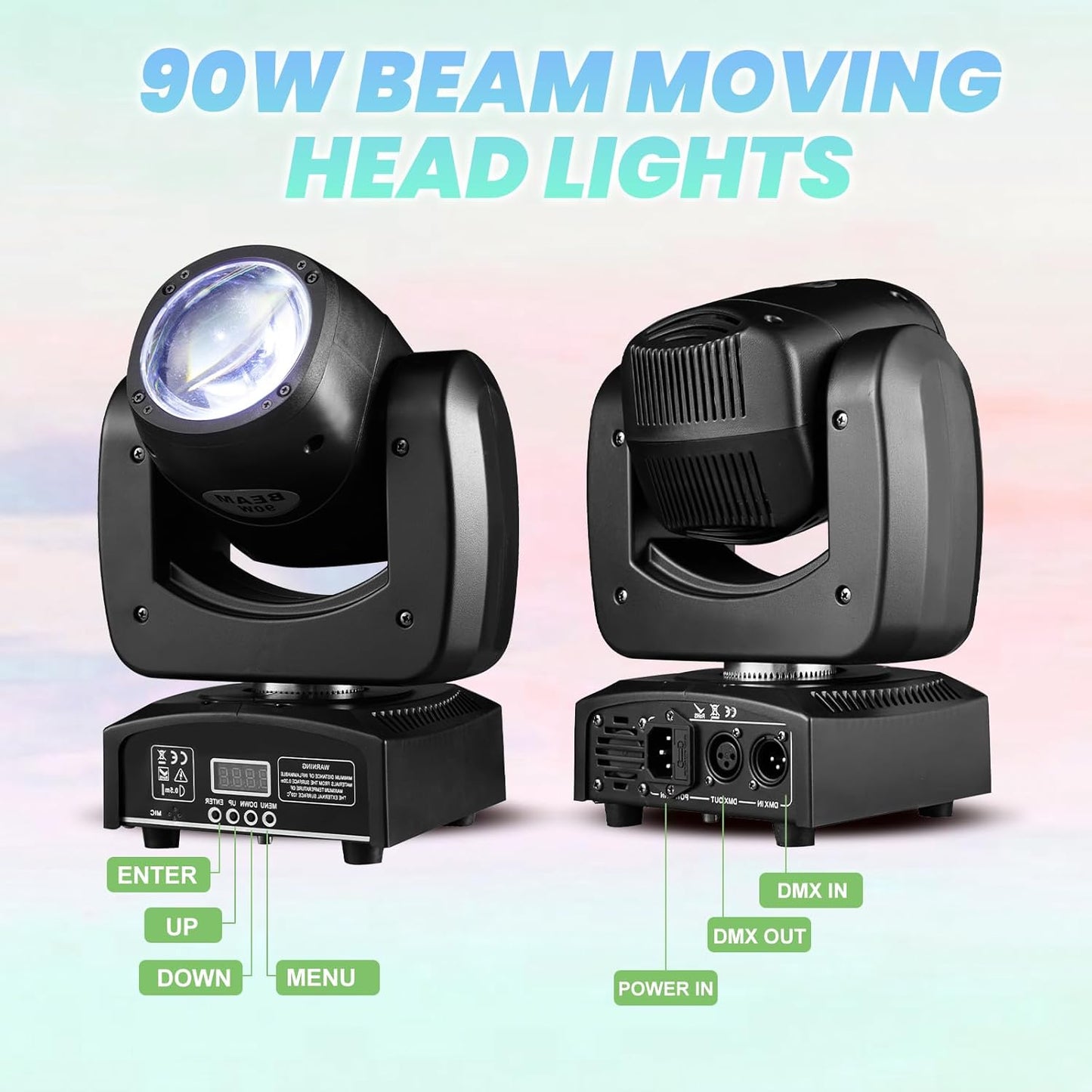90W LED Moving Head DJ Lights Mini Beam Stage Lights Super Bright Spot RGBW 4IN1 DMX 512 12CH Sound-Activated for Wedding DJ Party Stage Lighting (90W, 1)