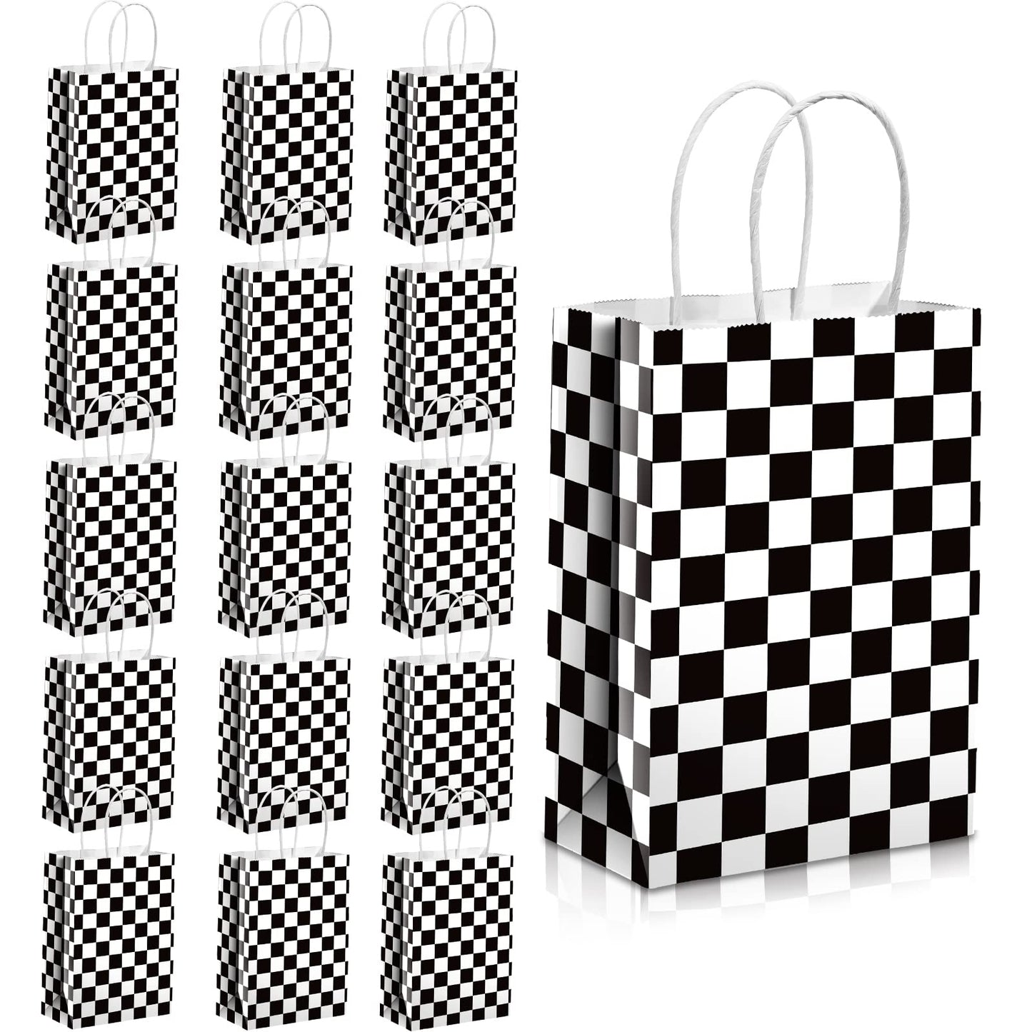 Epakh 16 Pcs Race Car Party Favor Bags, Checkered Flag Treat Bags