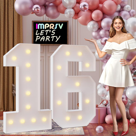 imprsv 4FT Marquee Numbers 16,DIY Light Up Numbers for 16th Birthday Decorations, Party Decorations,Anniversary Party Decor,Mosaic Number for Balloons Number 16,Pre-Cut Foam Board Kit