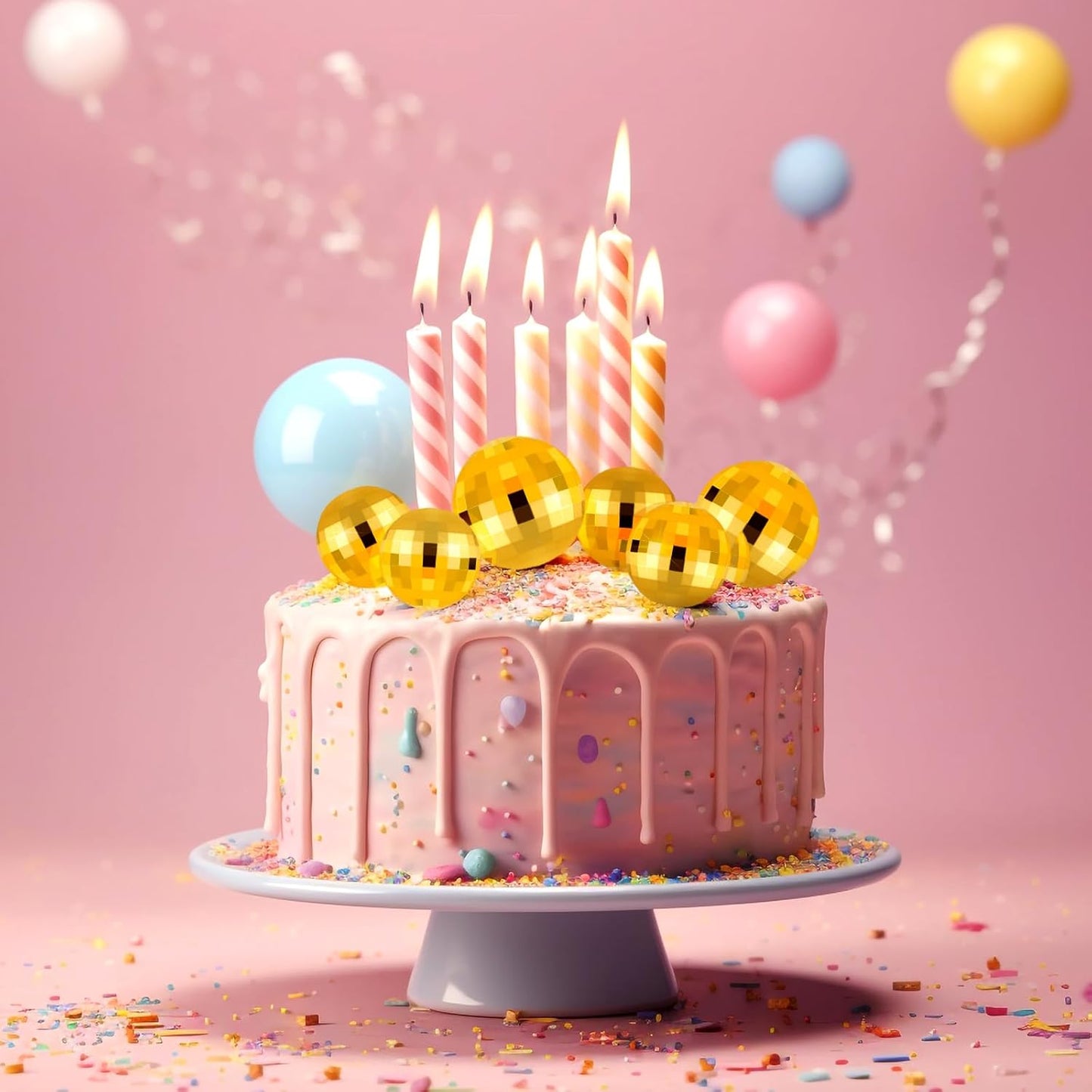 ASTARON 20 Pcs Disco Ball Cake Topper Decorations Sticks Gold Cake Balls Picks Toppers for Birthday Anniversary Disco Retired Theme Party Decorations