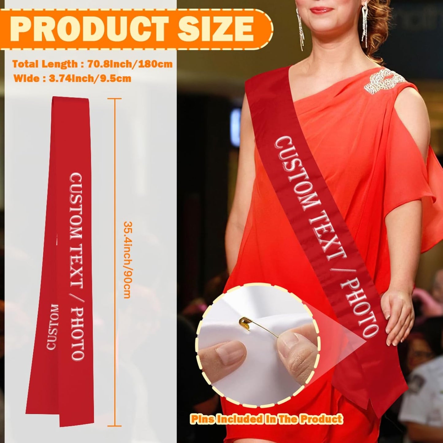 Custom Sash,Personalized Birthday Sash with Text Photo,Customized Bachelorette Sash Quote Sash Bride to Be Sash Color Optional (No decorative edge, Red)