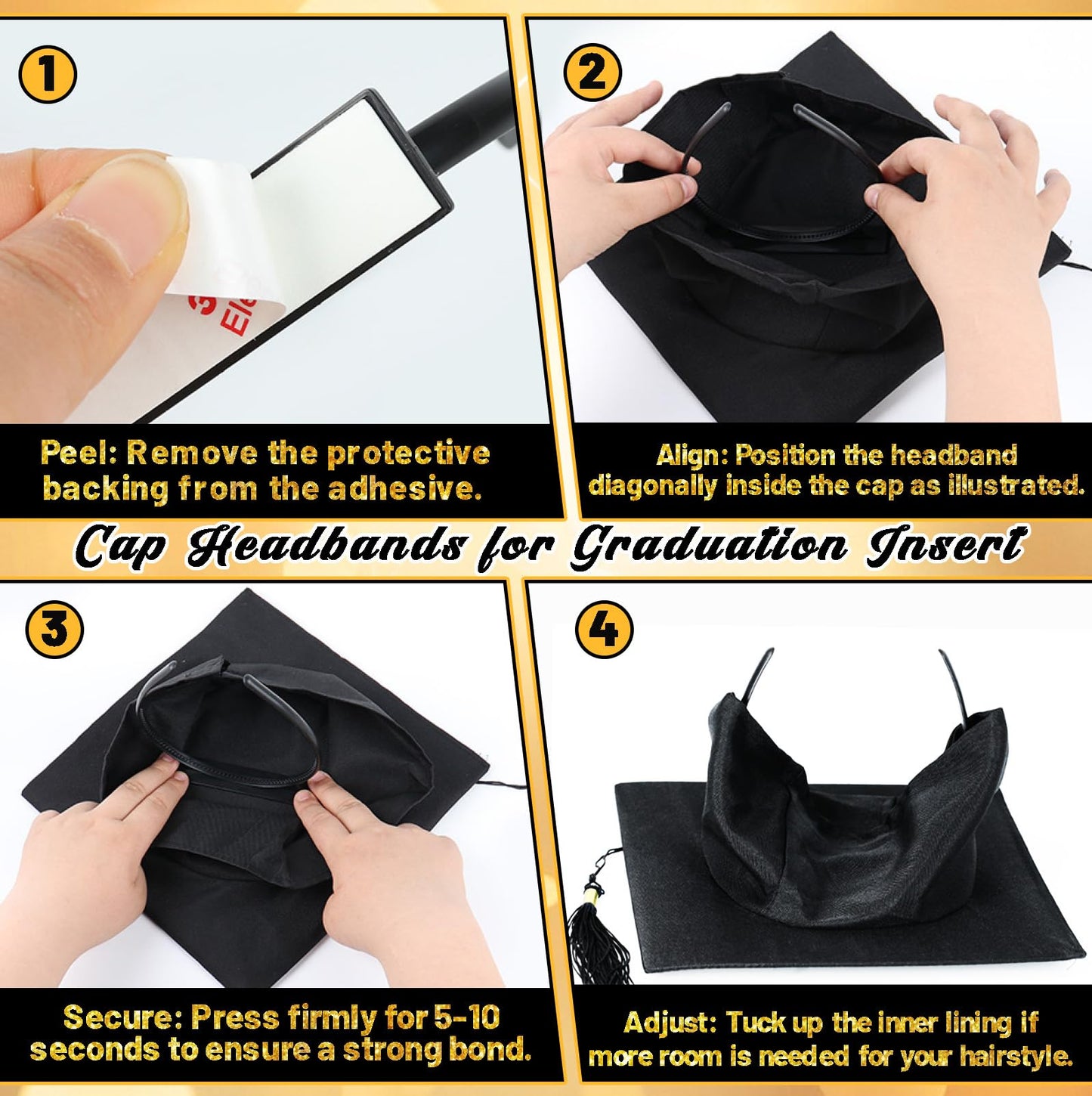 Sofeavo Graduation Cap Headband Insert - Secure Grad Cap Headband for Graduates, Women & Students