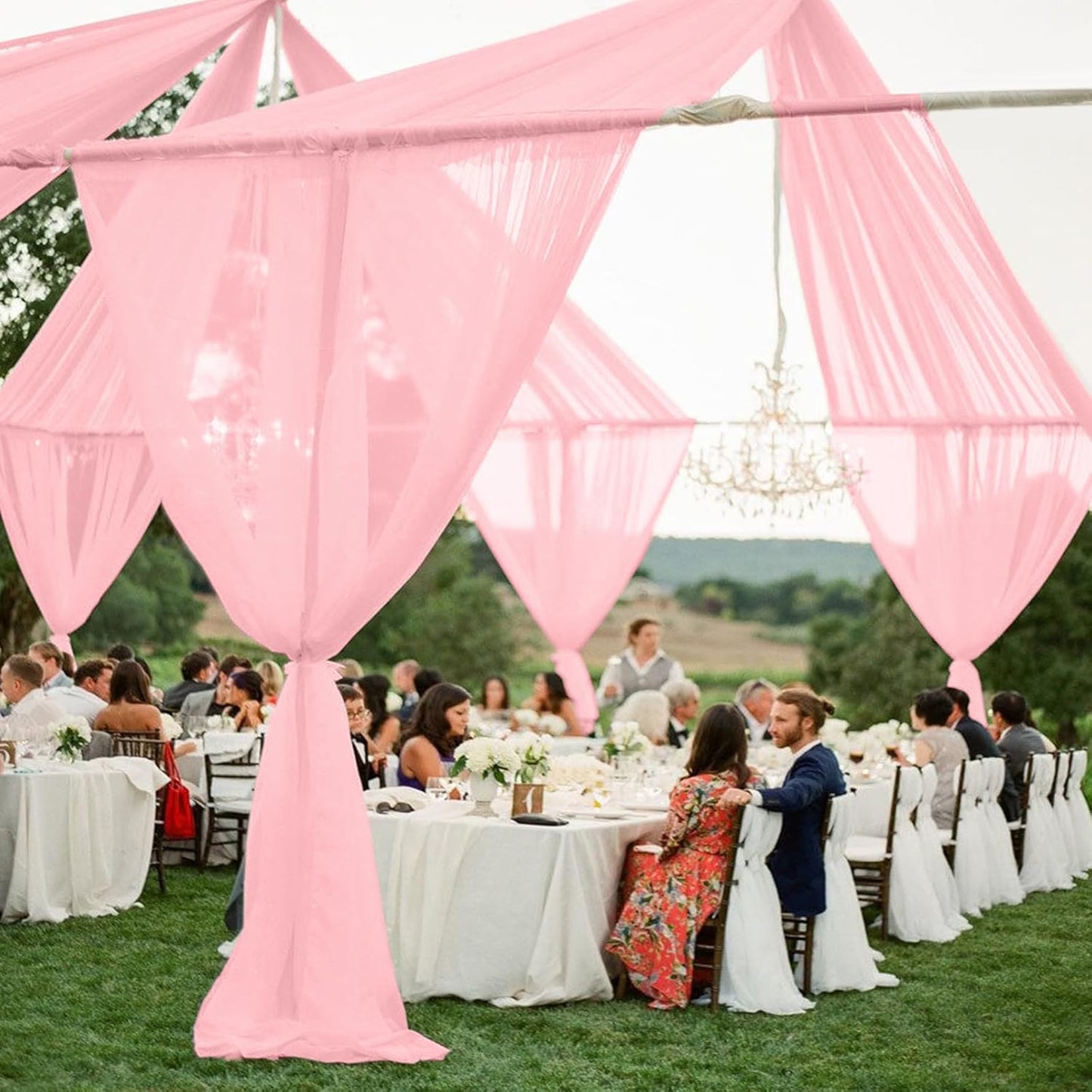 6 Panels Dusty Rose Ceiling Drapes for Wedding 5ftx20ft Chiffon Fabric Arch Draping Curtains Sheer Drapery for Party Ceremony Birthday Baby Shower Reception Stage Swag Ceiling Decorations